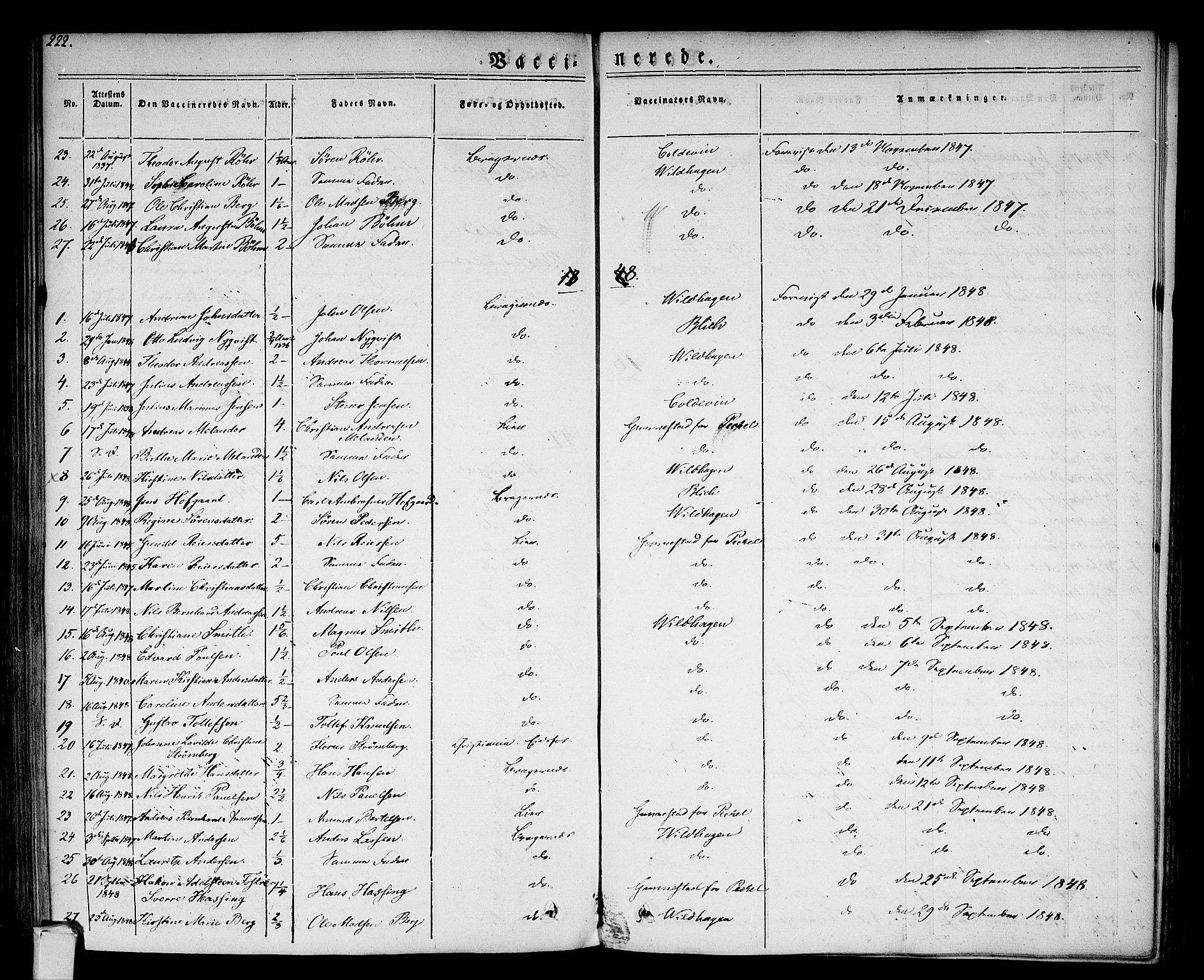 Bragernes kirkebøker, AV/SAKO-A-6/F/Fc/L0001: Parish register (official) no. III 1, 1830-1853, p. 222