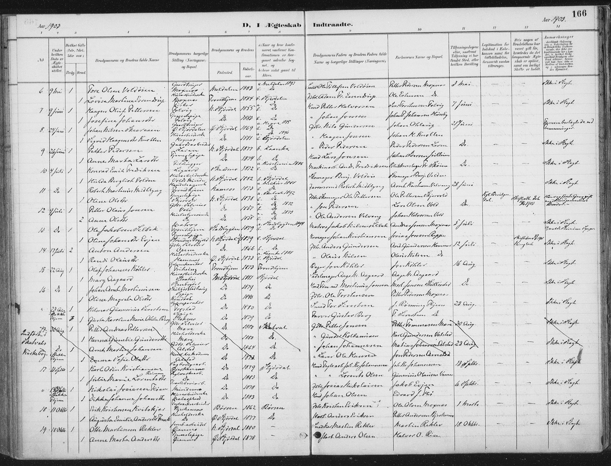 Ministerialprotokoller, klokkerbøker og fødselsregistre - Nord-Trøndelag, AV/SAT-A-1458/709/L0082: Parish register (official) no. 709A22, 1896-1916, p. 166