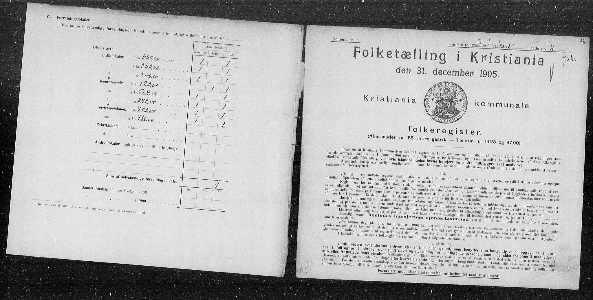 OBA, Municipal Census 1905 for Kristiania, 1905, p. 2219