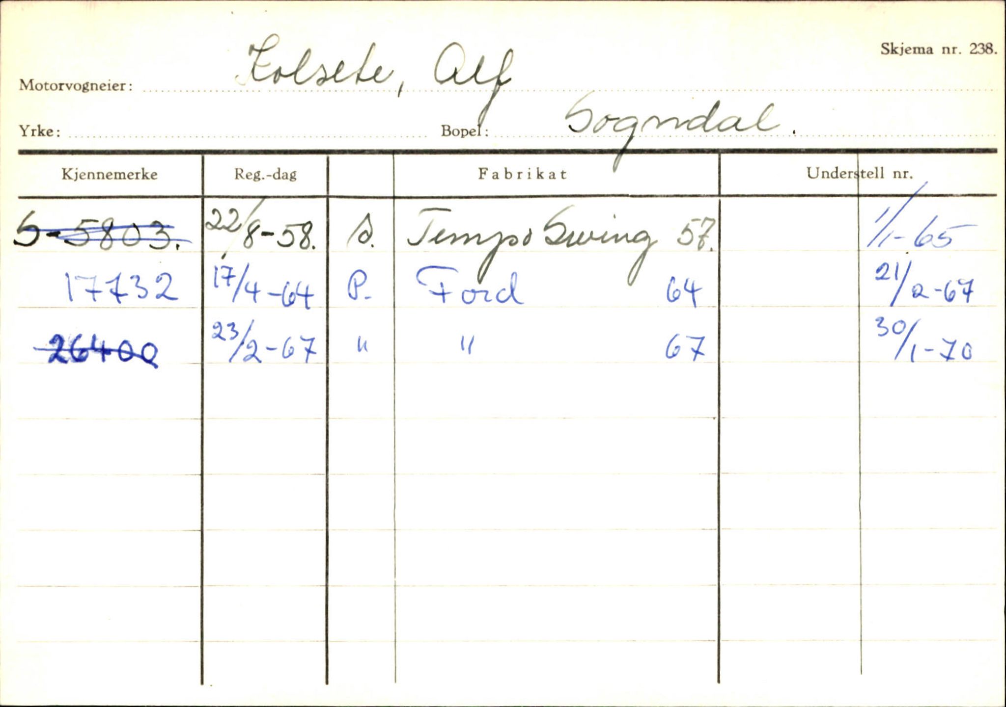 Statens vegvesen, Sogn og Fjordane vegkontor, AV/SAB-A-5301/4/F/L0124: Eigarregister Sogndal A-U, 1945-1975, p. 1266