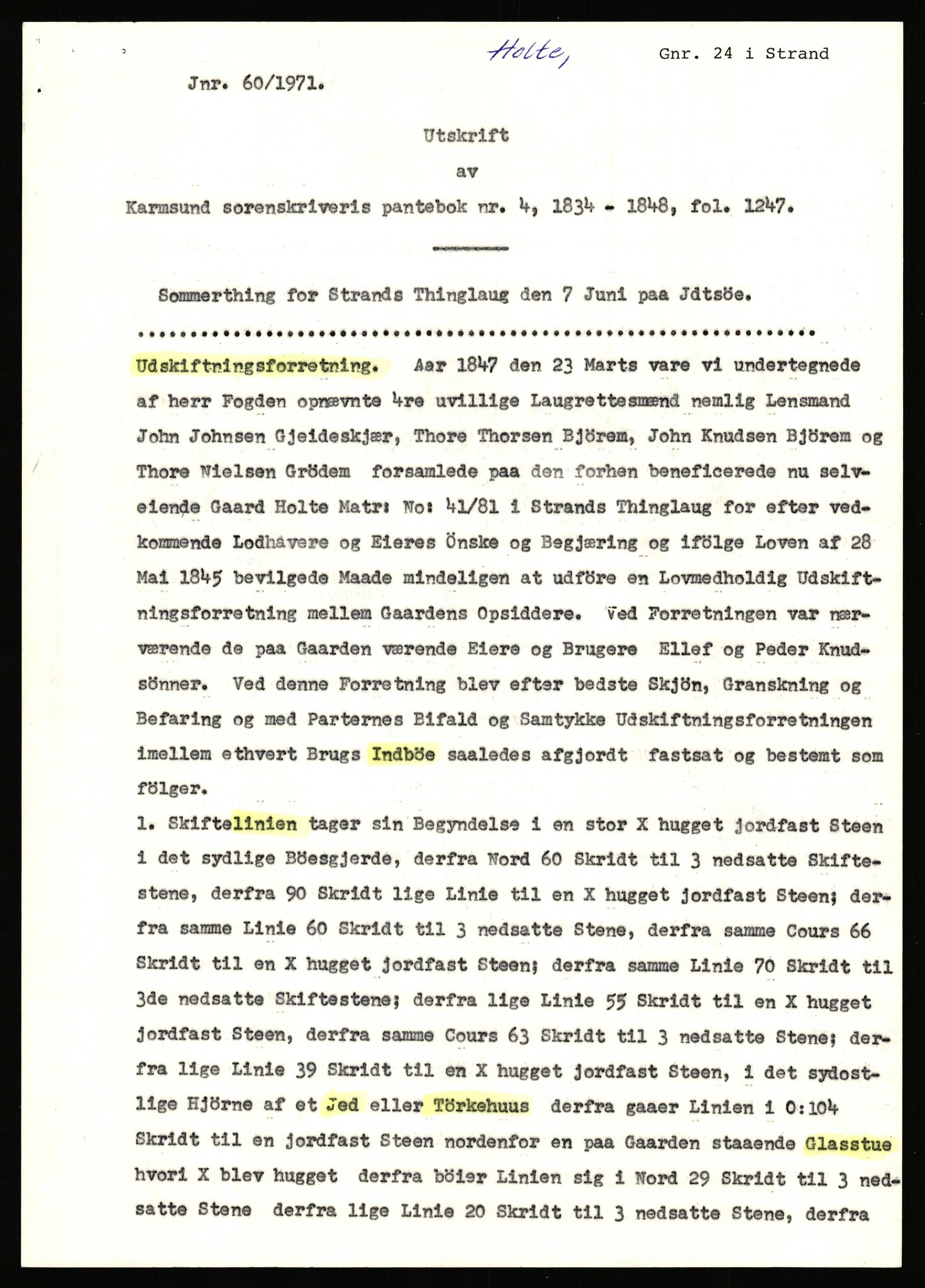 Statsarkivet i Stavanger, AV/SAST-A-101971/03/Y/Yj/L0039: Avskrifter sortert etter gårdsnavn: Holte i Strand - Hovland i Ørsdalen, 1750-1930, p. 6