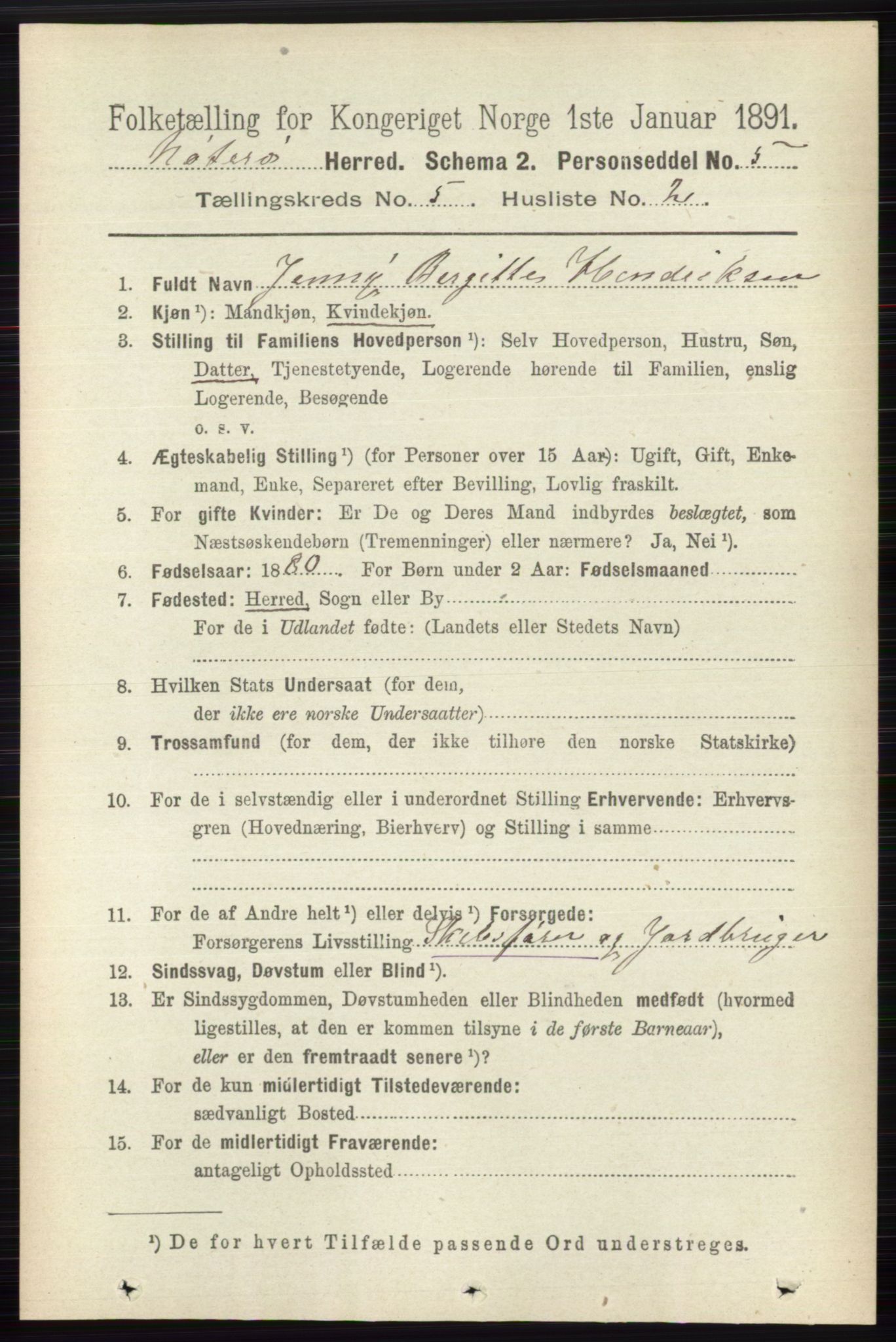 RA, 1891 census for 0722 Nøtterøy, 1891, p. 2557