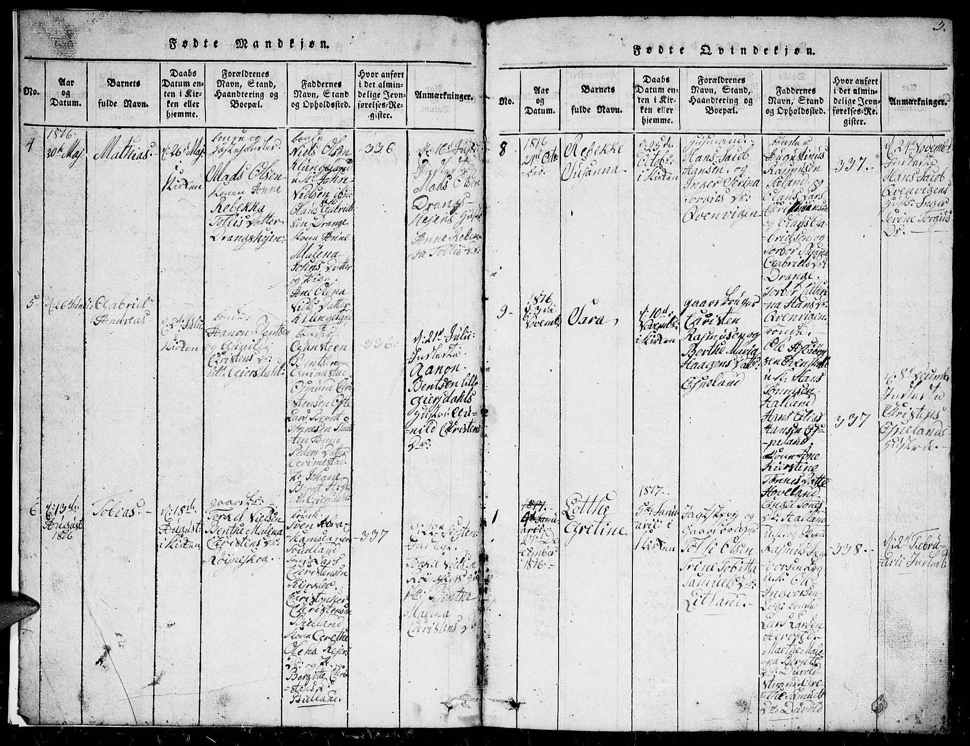 Herad sokneprestkontor, AV/SAK-1111-0018/F/Fb/Fba/L0001: Parish register (copy) no. B 1, 1815-1852, p. 3