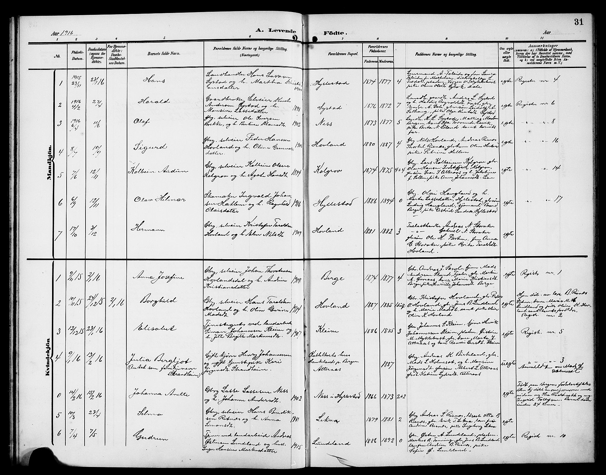 Hyllestad sokneprestembete, AV/SAB-A-80401: Parish register (copy) no. A 3, 1906-1925, p. 31