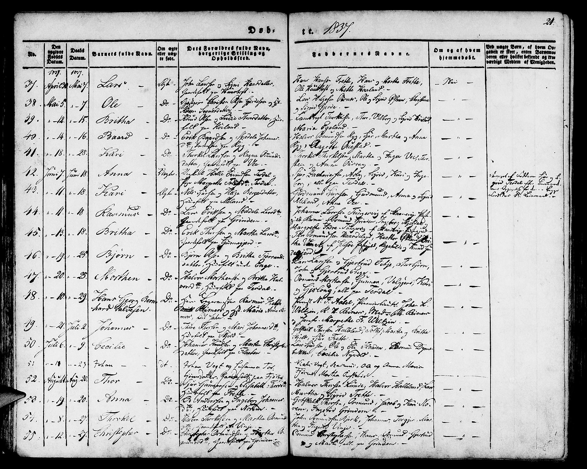 Etne sokneprestembete, AV/SAB-A-75001/H/Haa: Parish register (official) no. A 7, 1831-1847, p. 24