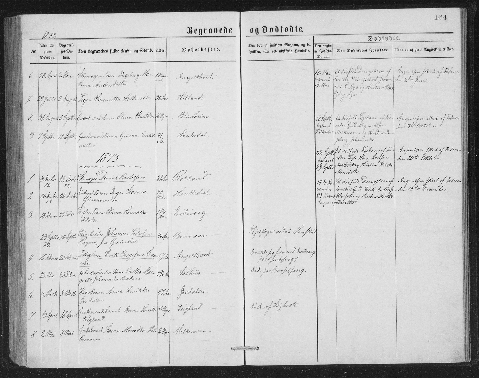 Åsane sokneprestembete, SAB/A-79401/H/Hab: Parish register (copy) no. A 1, 1870-1884, p. 164