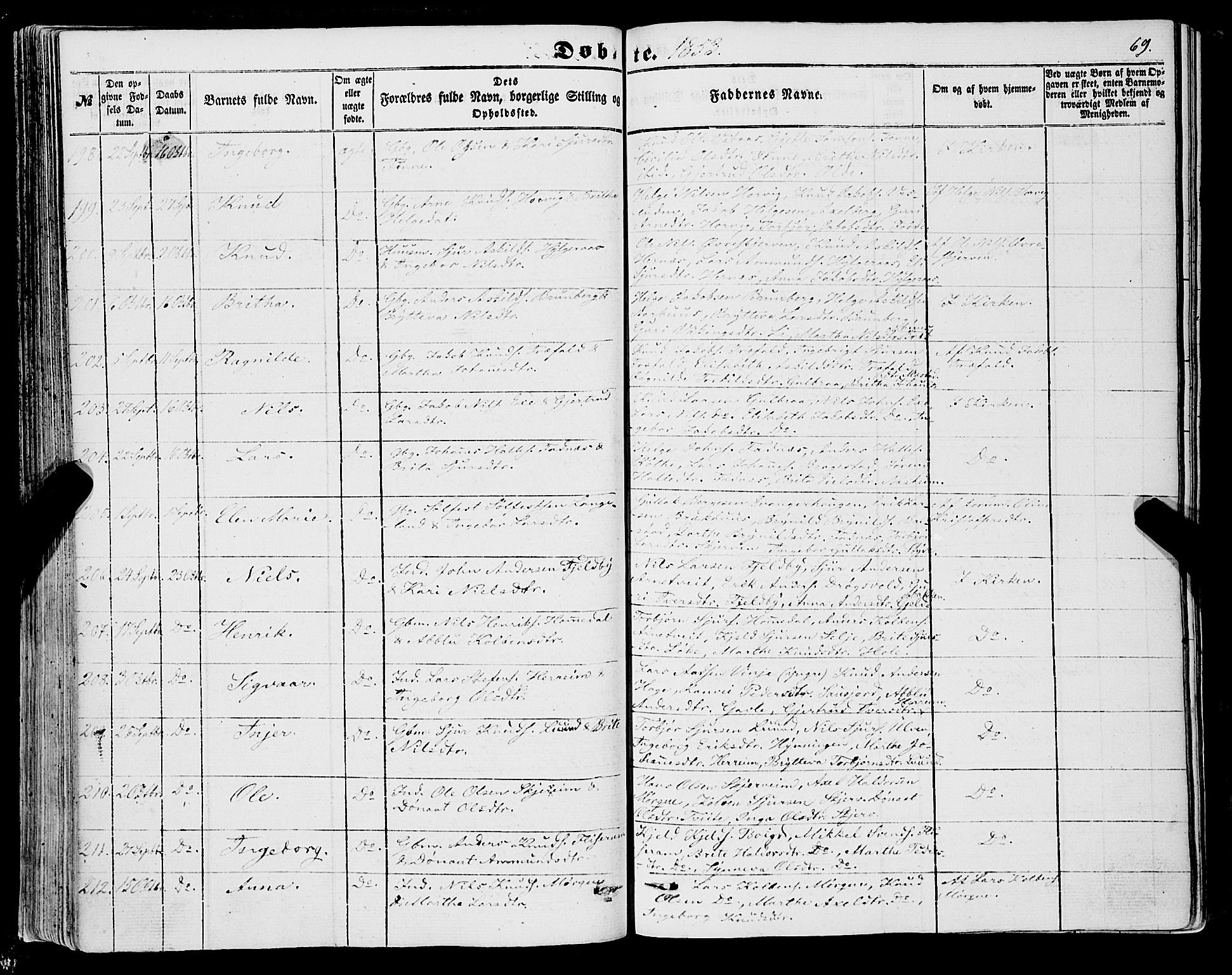 Voss sokneprestembete, AV/SAB-A-79001/H/Haa: Parish register (official) no. A 16, 1849-1863, p. 69