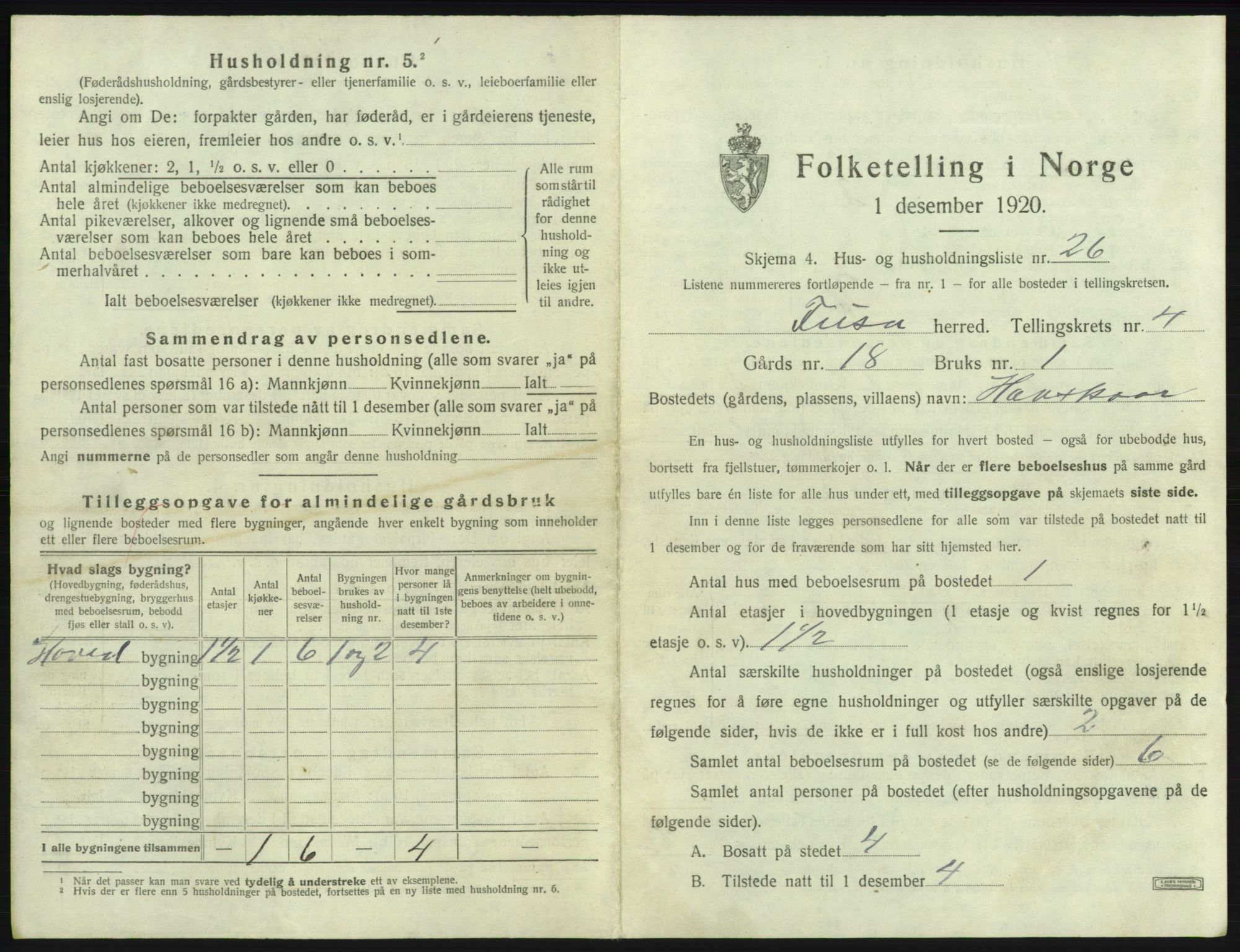 SAB, 1920 census for Fusa, 1920, p. 229