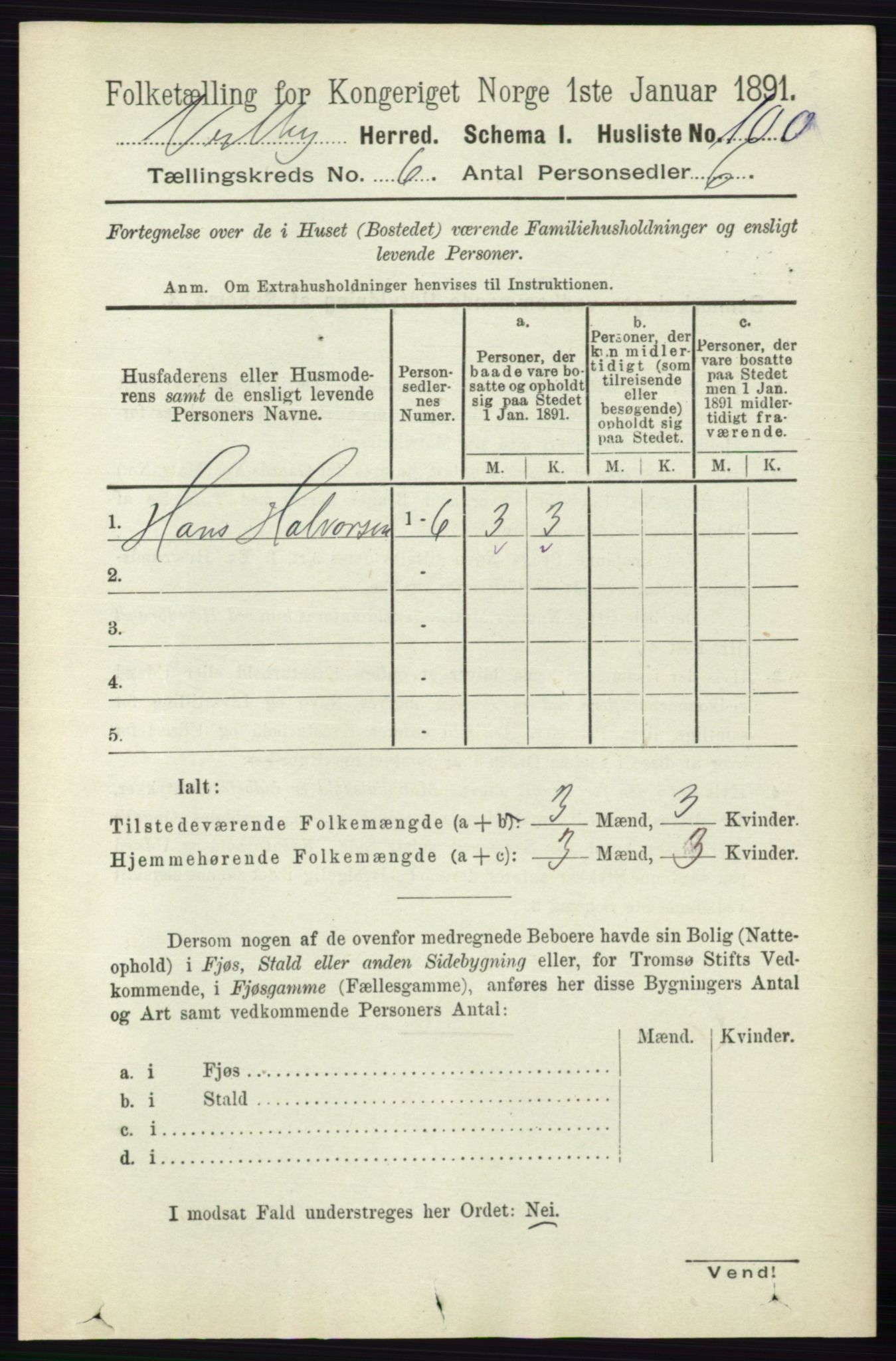 RA, 1891 census for 0211 Vestby, 1891, p. 2903