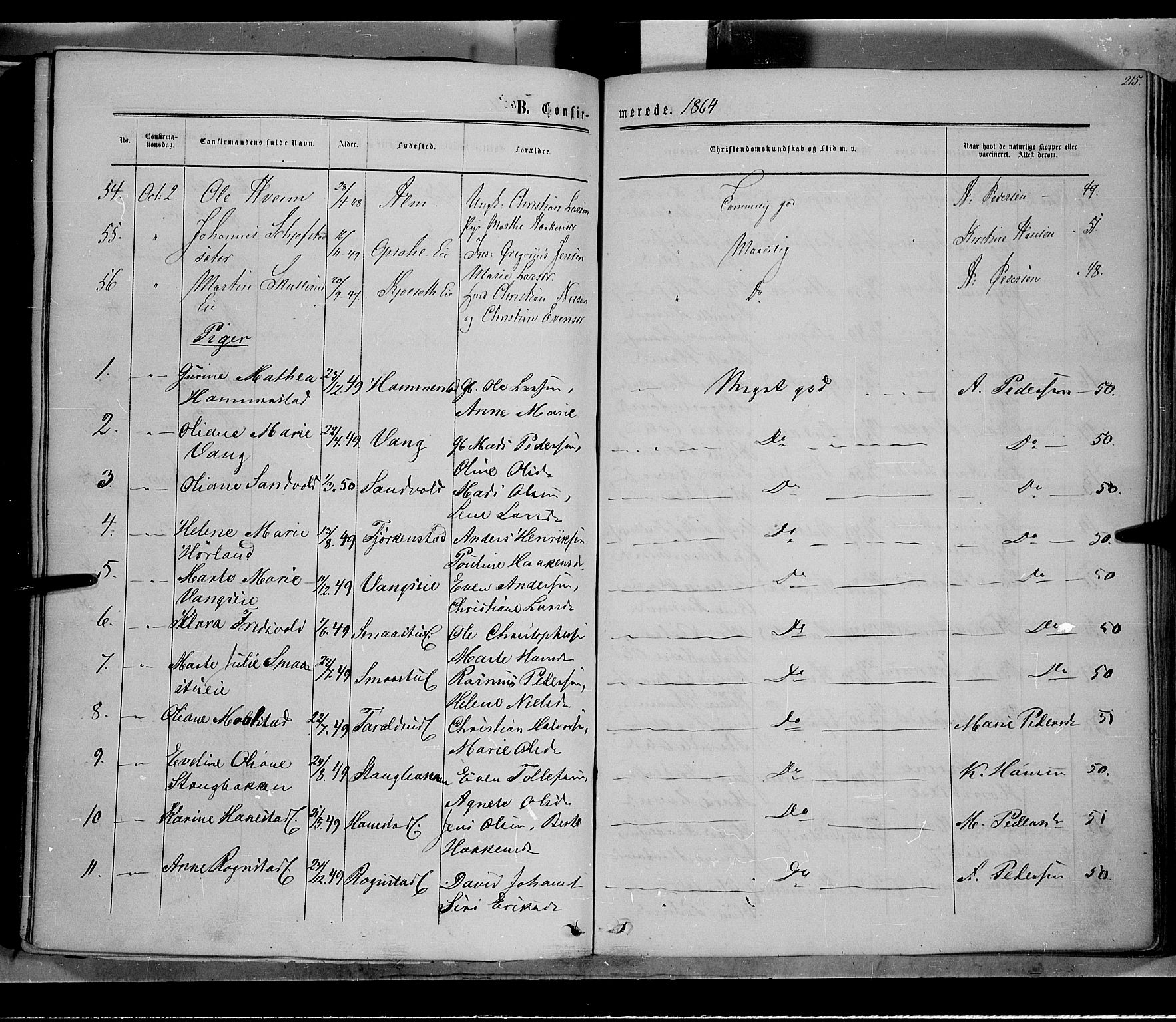 Østre Toten prestekontor, AV/SAH-PREST-104/H/Ha/Haa/L0004: Parish register (official) no. 4, 1857-1865, p. 215