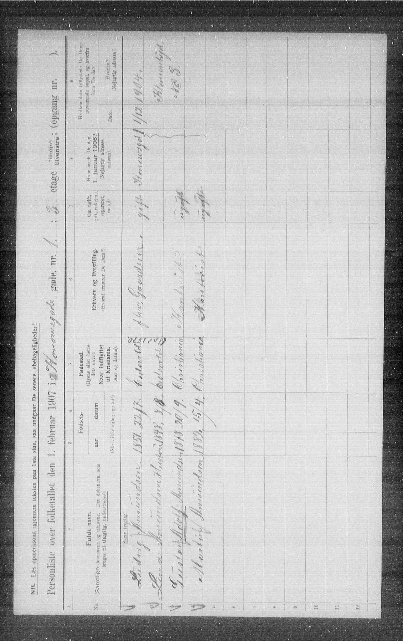 OBA, Municipal Census 1907 for Kristiania, 1907, p. 27009