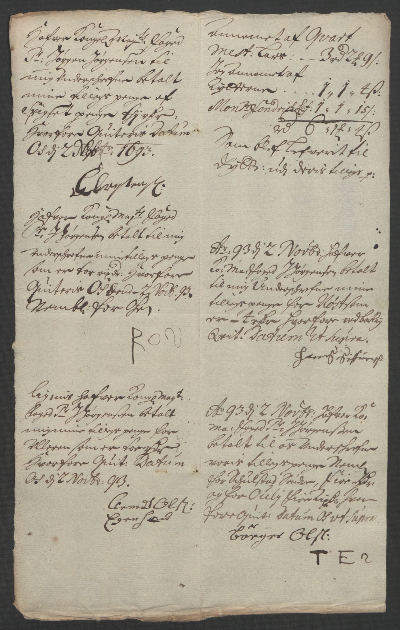 Rentekammeret inntil 1814, Reviderte regnskaper, Fogderegnskap, RA/EA-4092/R13/L0831: Fogderegnskap Solør, Odal og Østerdal, 1693, p. 262