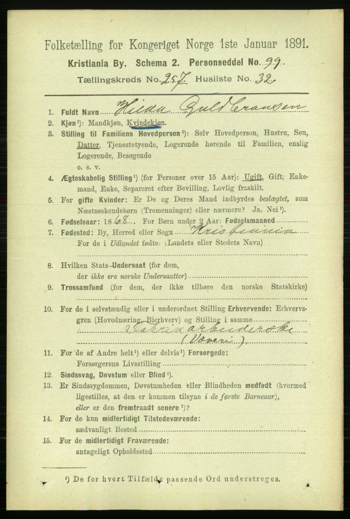 RA, 1891 census for 0301 Kristiania, 1891, p. 157014
