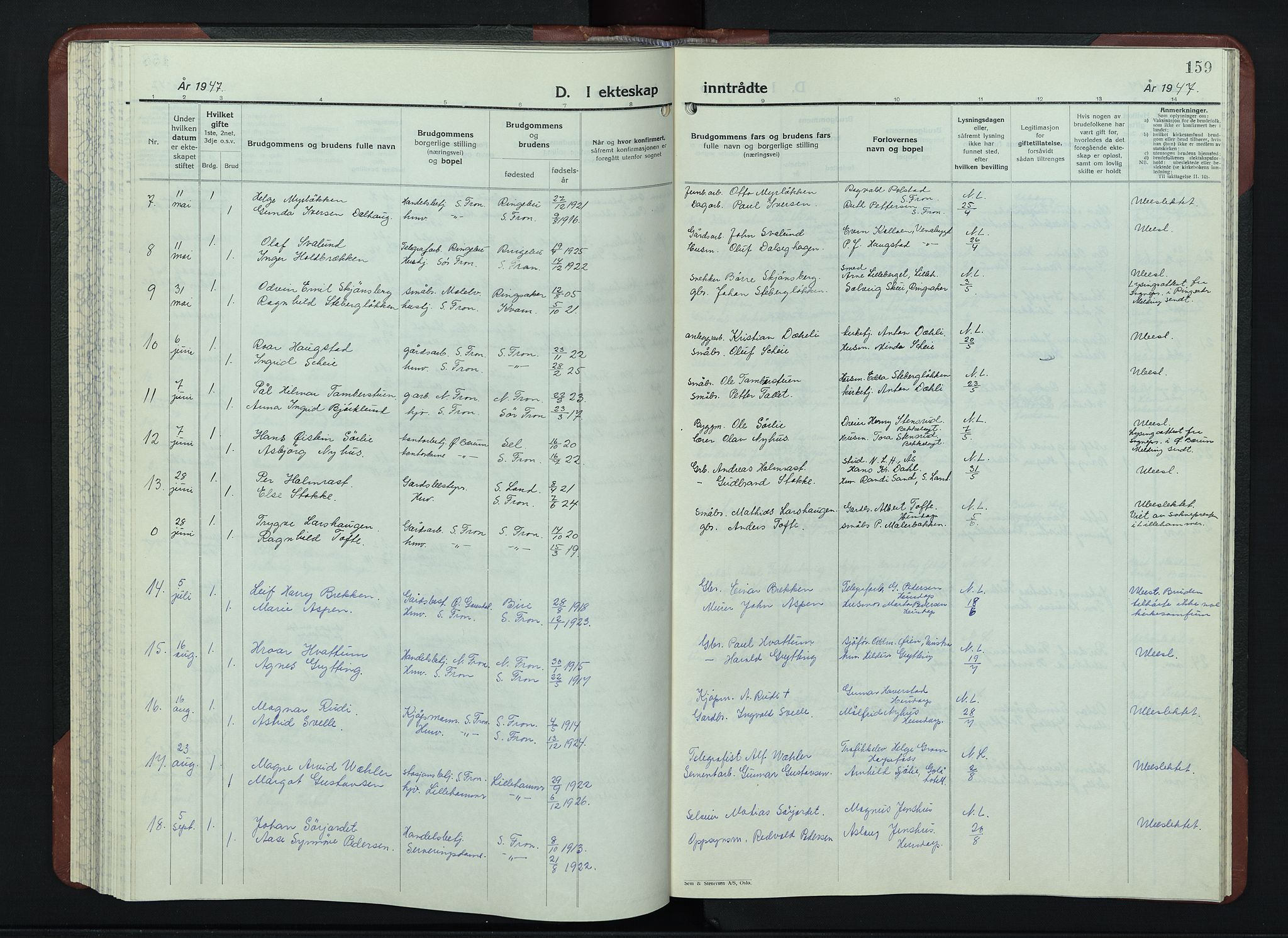 Sør-Fron prestekontor, SAH/PREST-010/H/Ha/Hab/L0006: Parish register (copy) no. 6, 1933-1948, p. 159