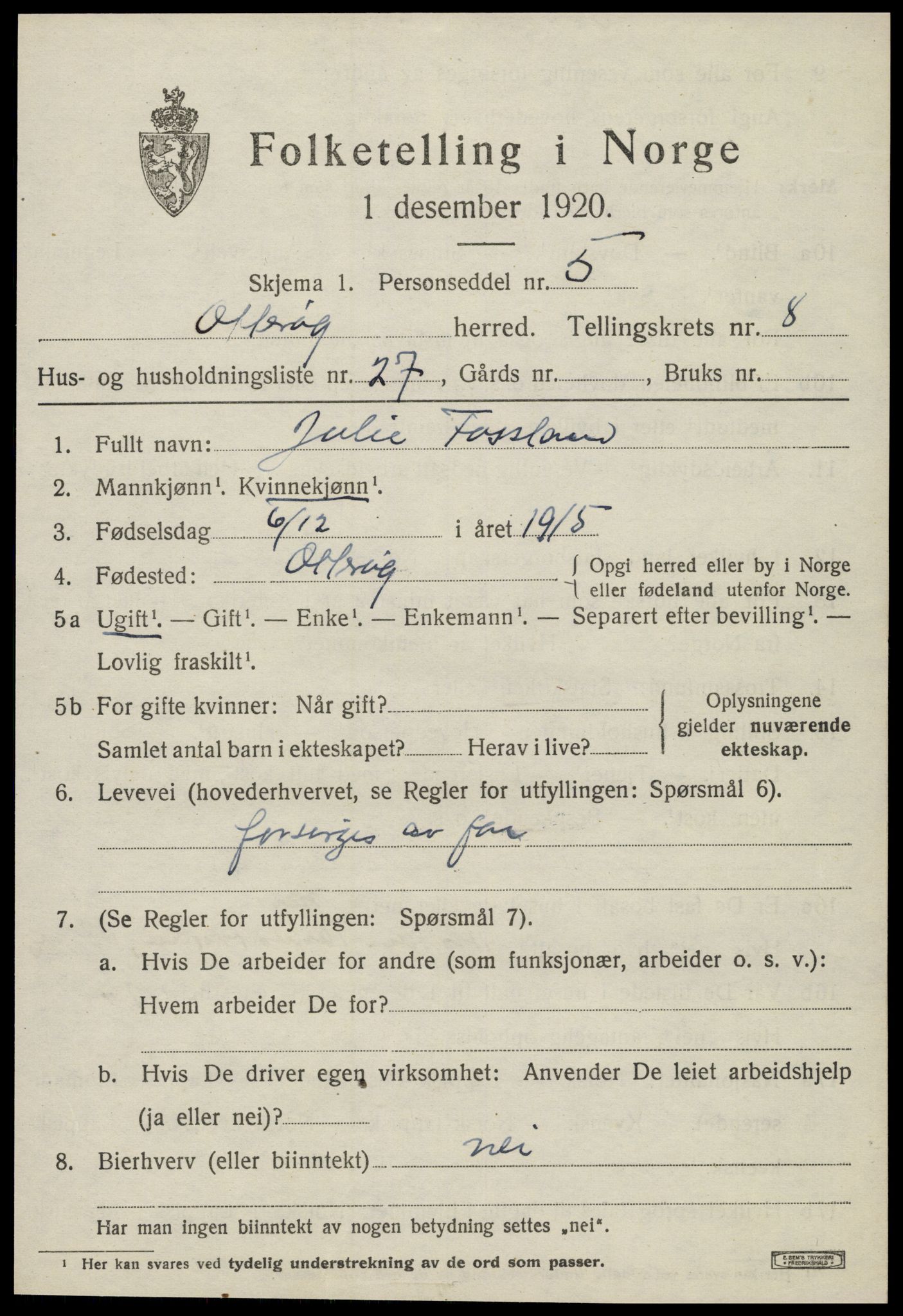 SAT, 1920 census for Otterøy, 1920, p. 3295