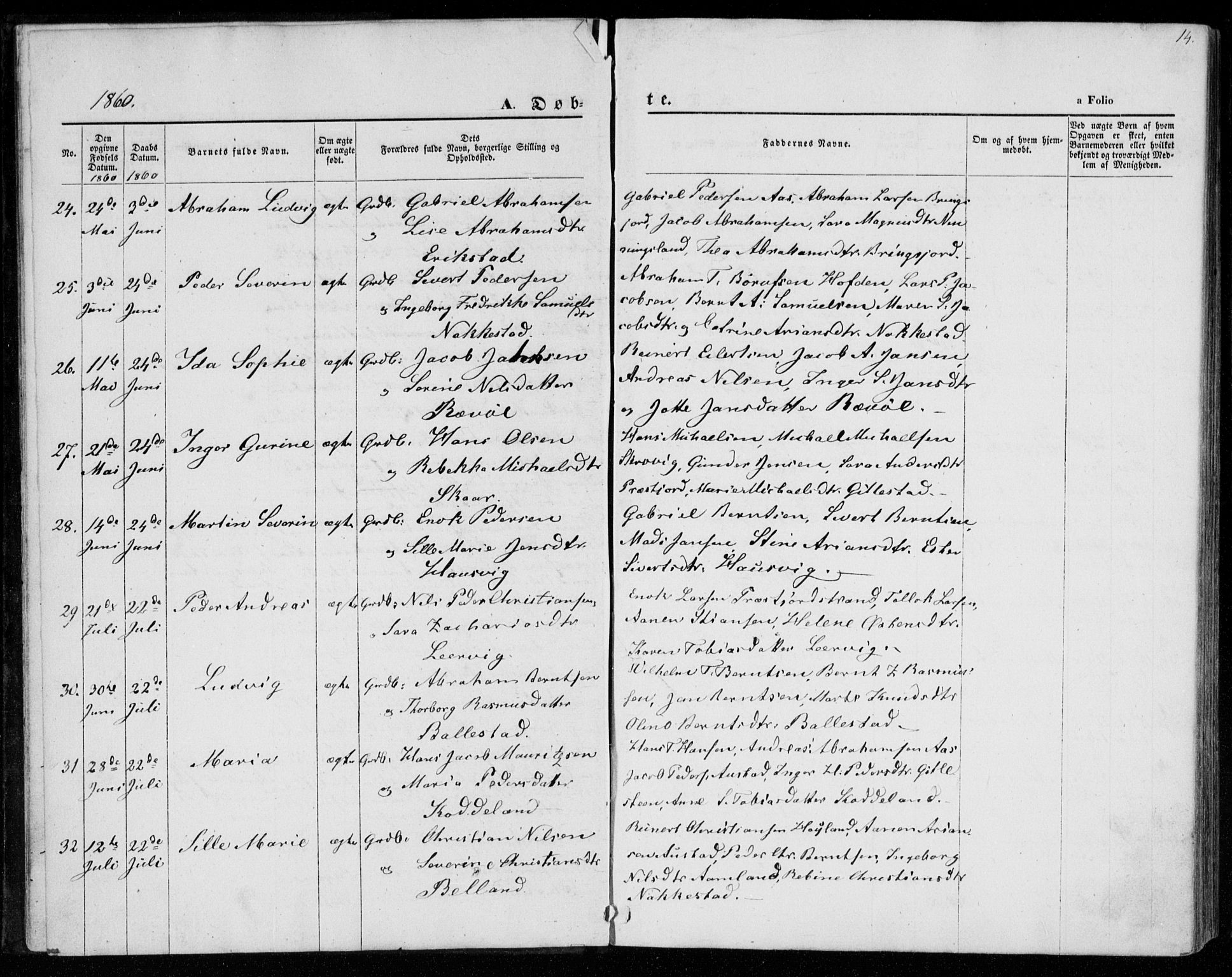 Lyngdal sokneprestkontor, AV/SAK-1111-0029/F/Fa/Faa/L0002: Parish register (official) no. A 2, 1858-1870, p. 14