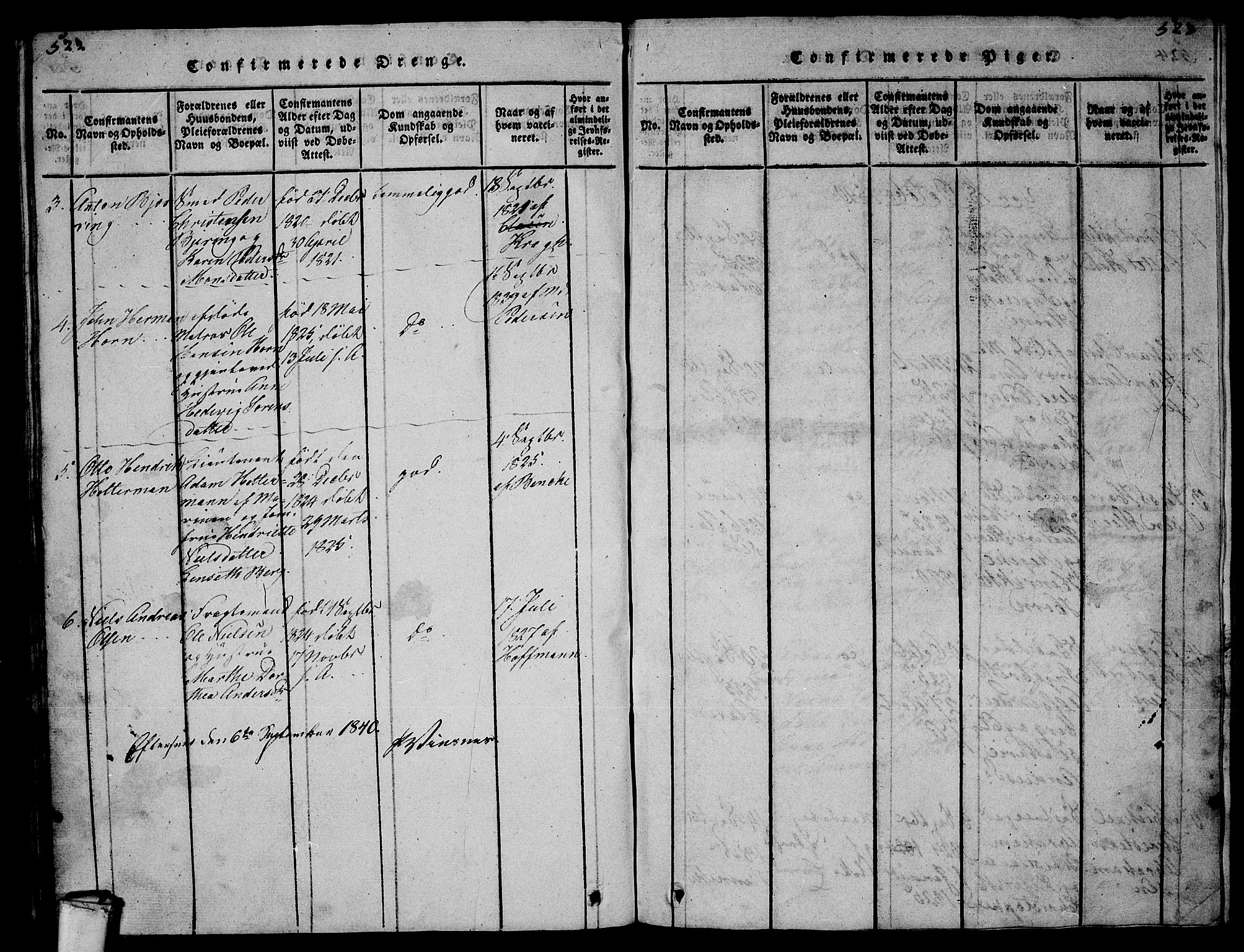 Larvik kirkebøker, AV/SAKO-A-352/G/Gb/L0001: Parish register (copy) no. II 1, 1818-1843, p. 522-523