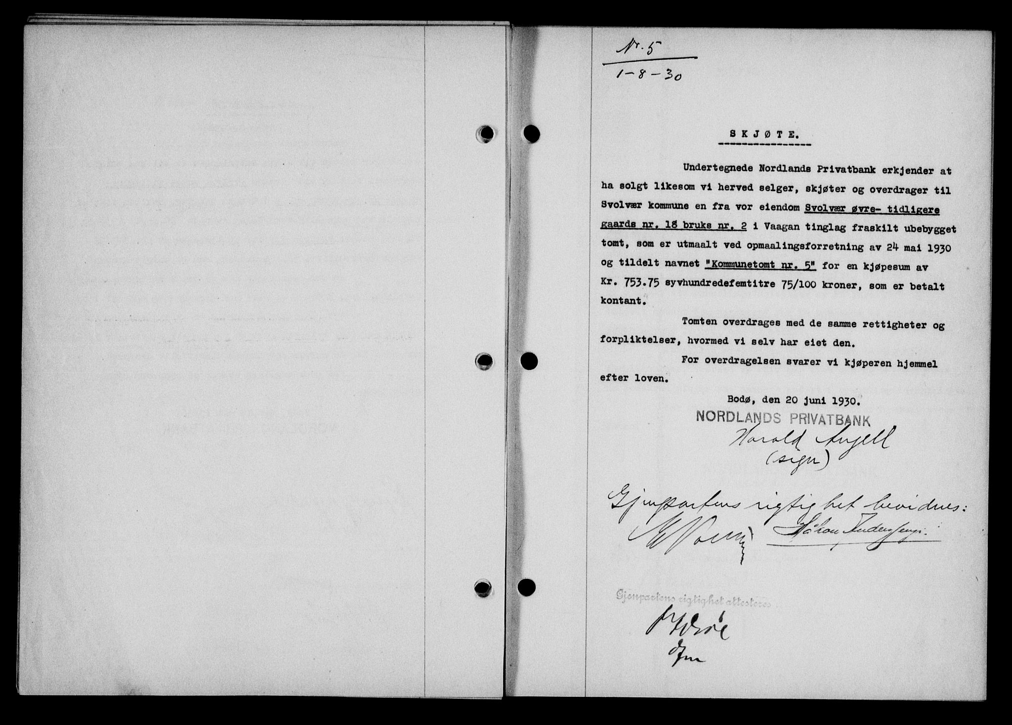 Lofoten sorenskriveri, AV/SAT-A-0017/1/2/2C/L0022b: Mortgage book no. 22b, 1930-1930, Deed date: 01.08.1930