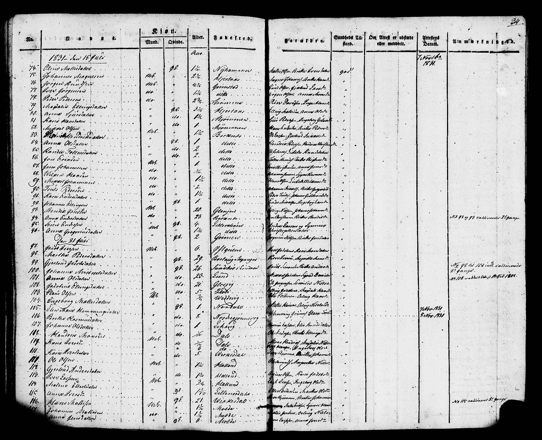 Gulen sokneprestembete, AV/SAB-A-80201/H/Haa/Haaa/L0026: Parish register (official) no. A 26, 1826-1842, p. 34