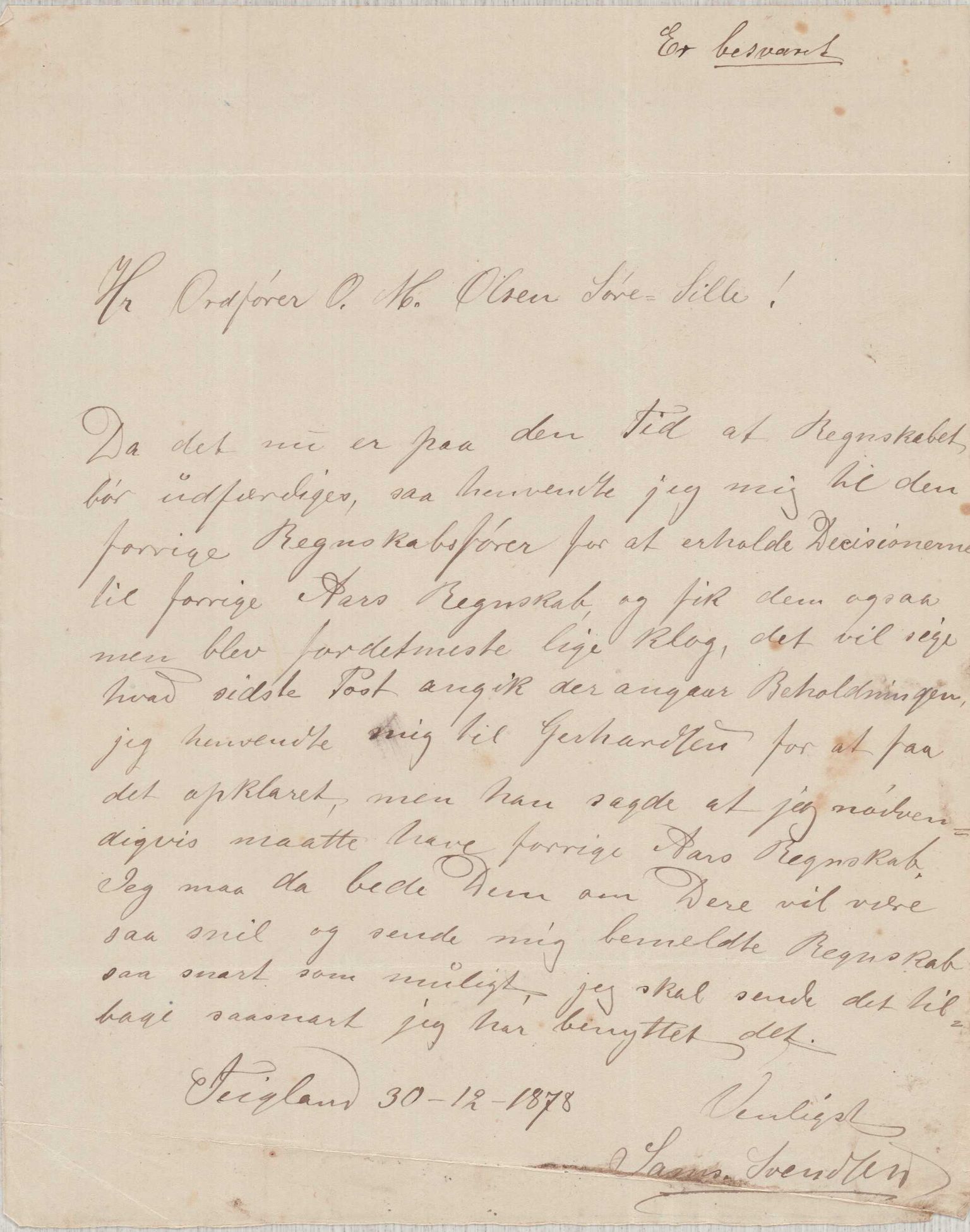 Finnaas kommune. Formannskapet, IKAH/1218a-021/D/Da/L0001/0002: Korrespondanse / saker / Kronologisk ordna korrespodanse, 1876-1879, p. 64