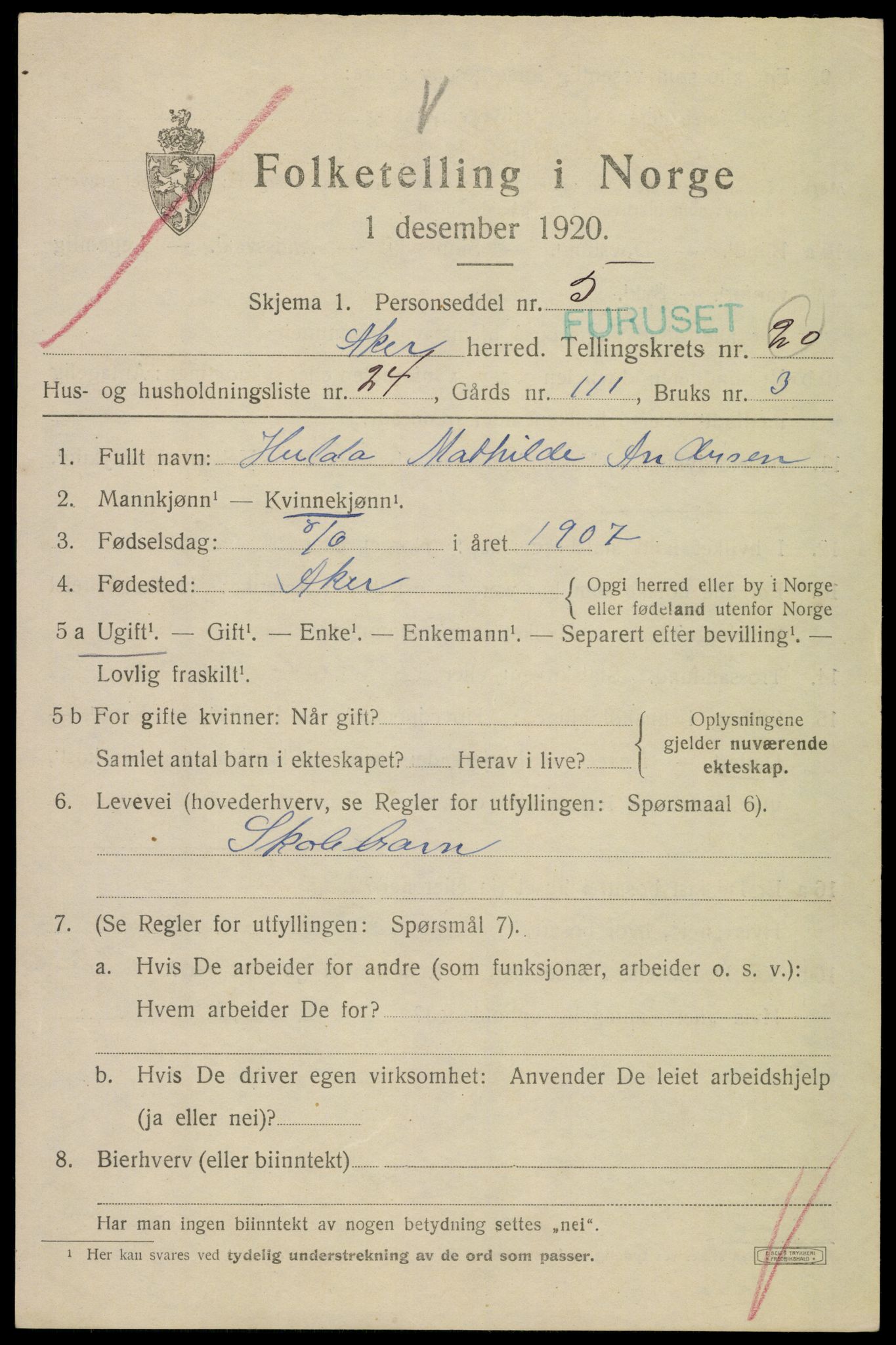 SAO, 1920 census for Aker, 1920, p. 122382