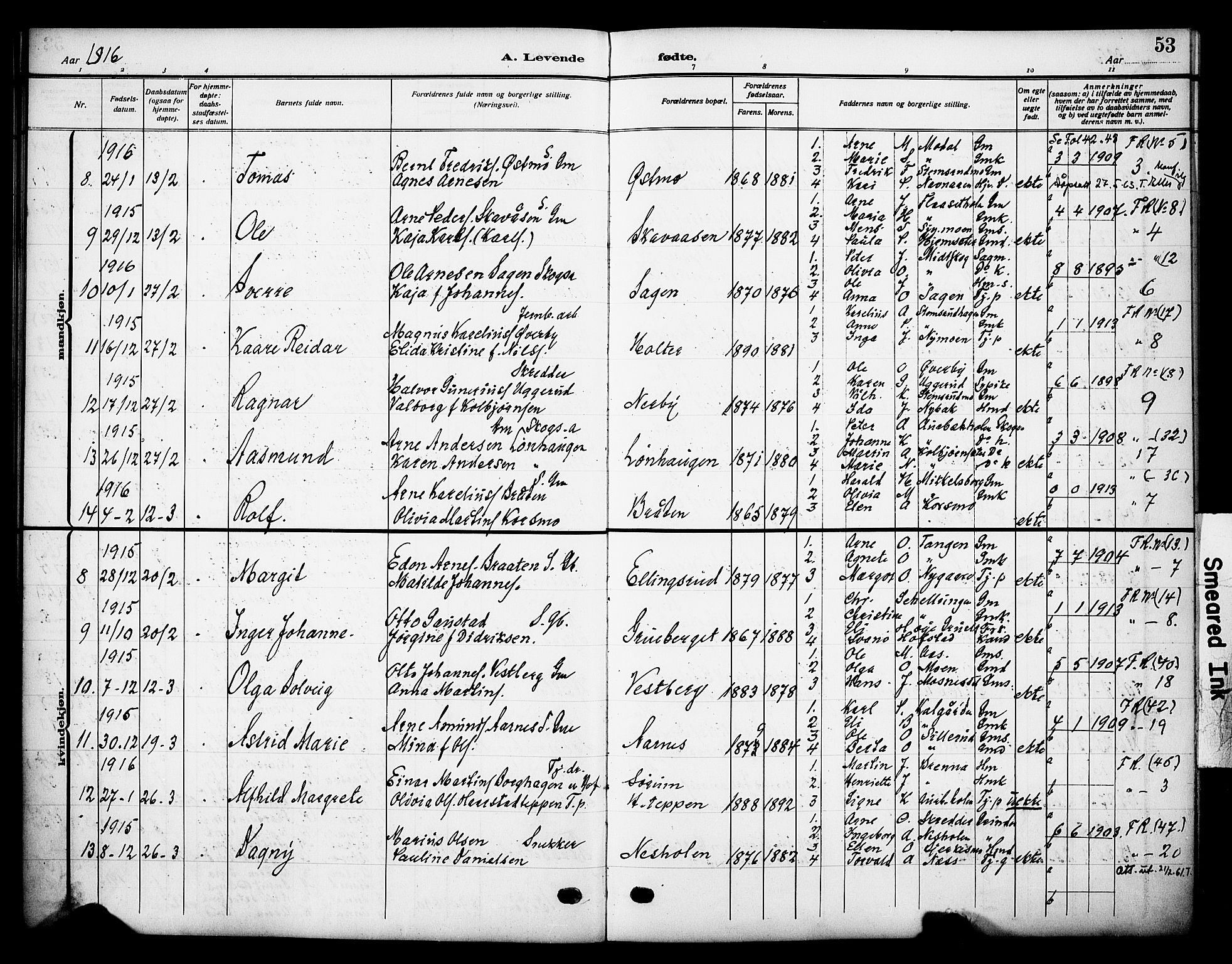 Grue prestekontor, AV/SAH-PREST-036/H/Ha/Haa/L0015: Parish register (official) no. 15, 1911-1922, p. 53