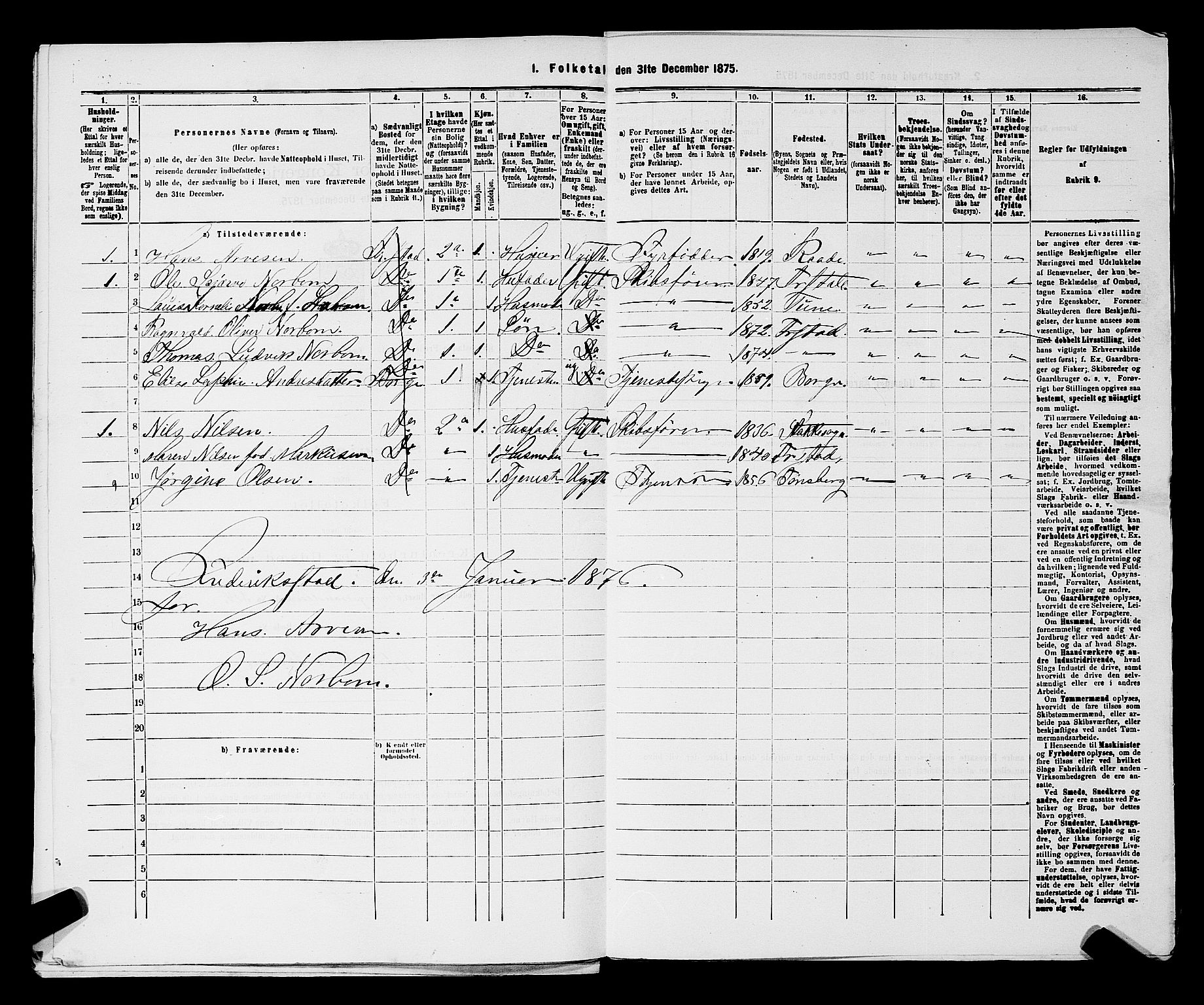 RA, 1875 census for 0103B Fredrikstad/Fredrikstad, 1875, p. 1511