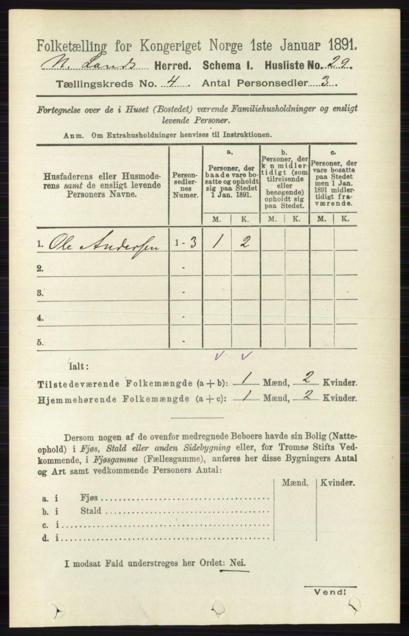 RA, 1891 census for 0538 Nordre Land, 1891, p. 1334