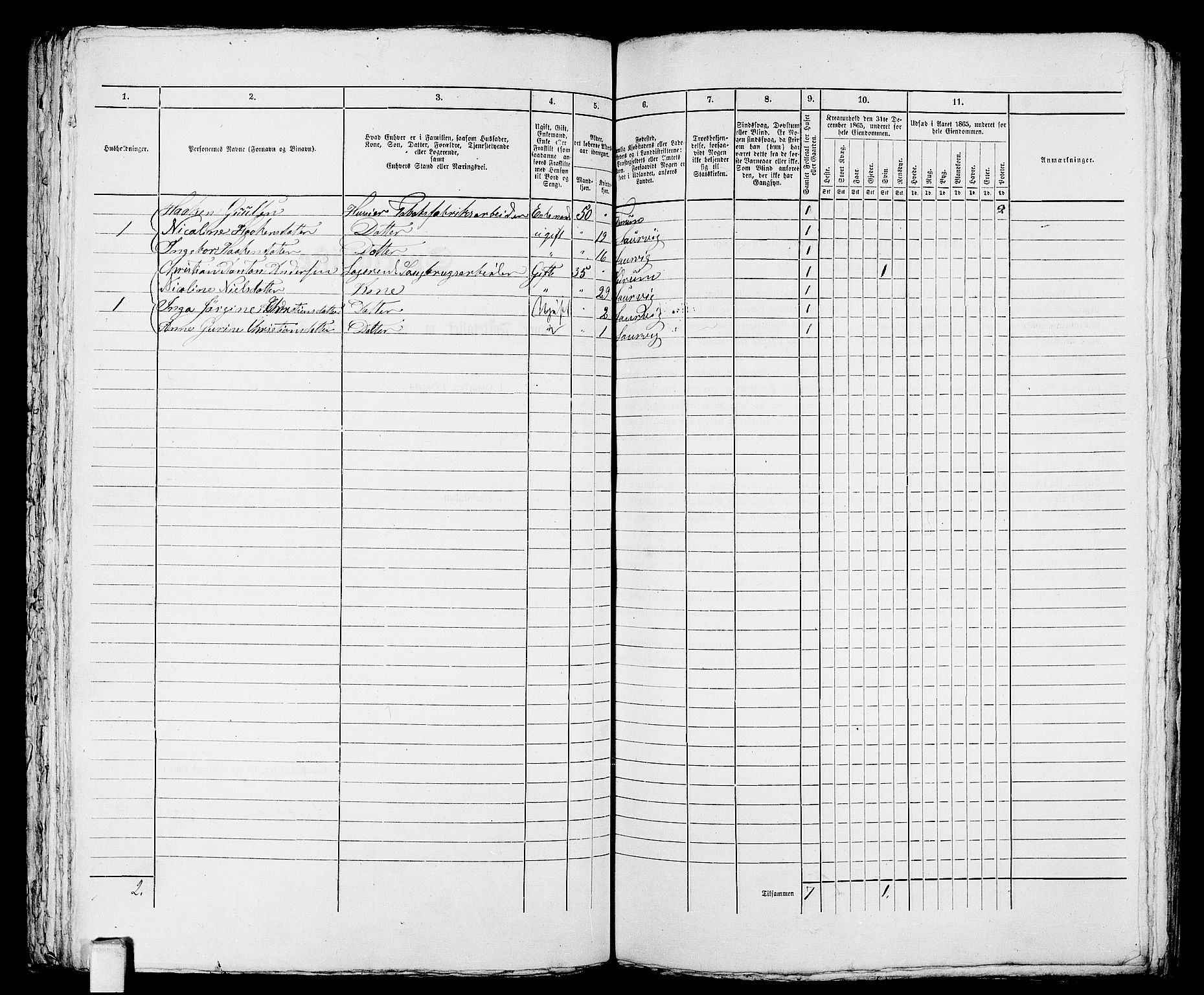 RA, 1865 census for Larvik, 1865, p. 831