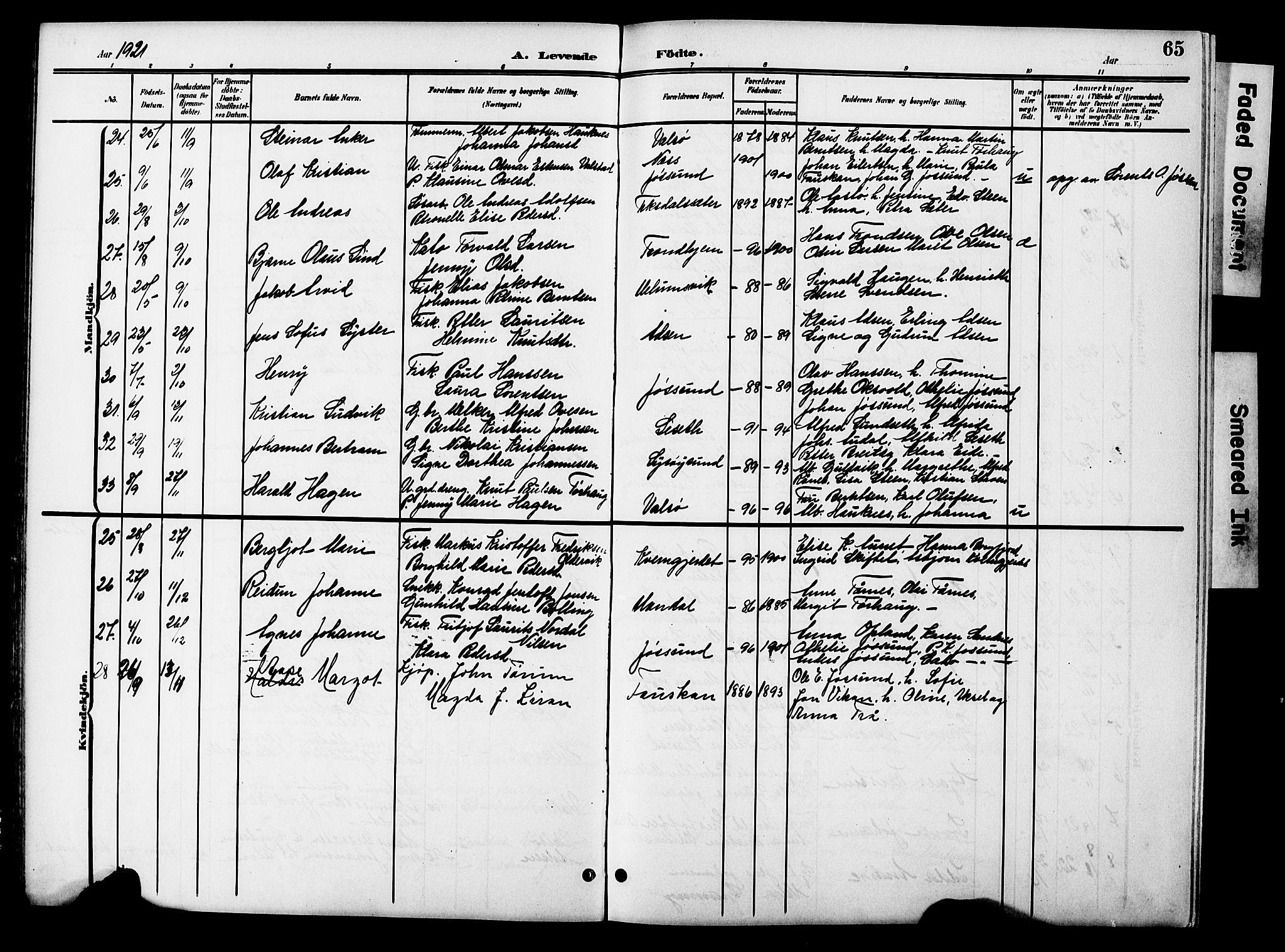 Ministerialprotokoller, klokkerbøker og fødselsregistre - Sør-Trøndelag, SAT/A-1456/654/L0666: Parish register (copy) no. 654C02, 1901-1925, p. 65