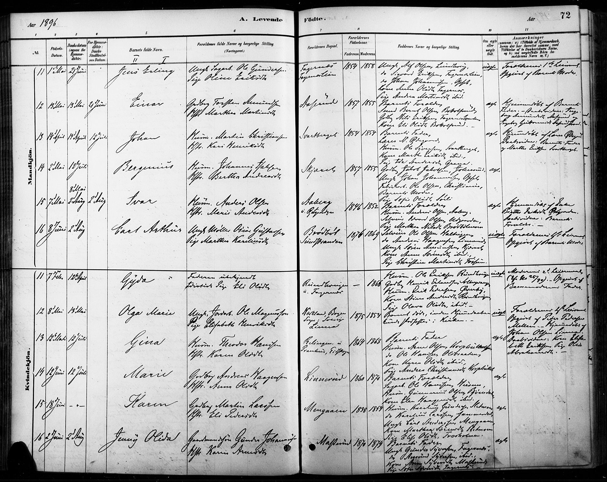 Vinger prestekontor, AV/SAH-PREST-024/H/Ha/Haa/L0015: Parish register (official) no. 15, 1881-1900, p. 72