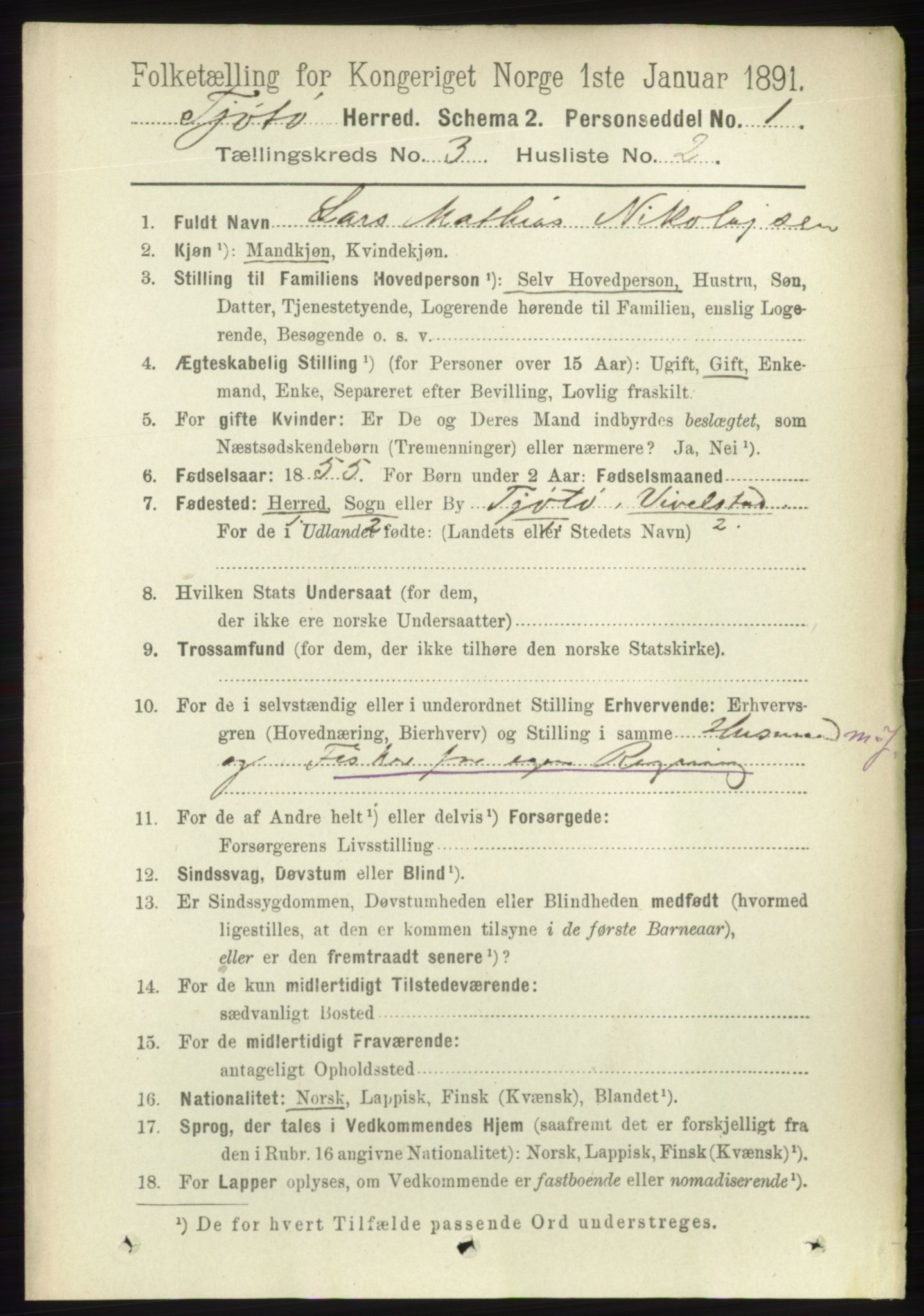 RA, 1891 census for 1817 Tjøtta, 1891, p. 1412