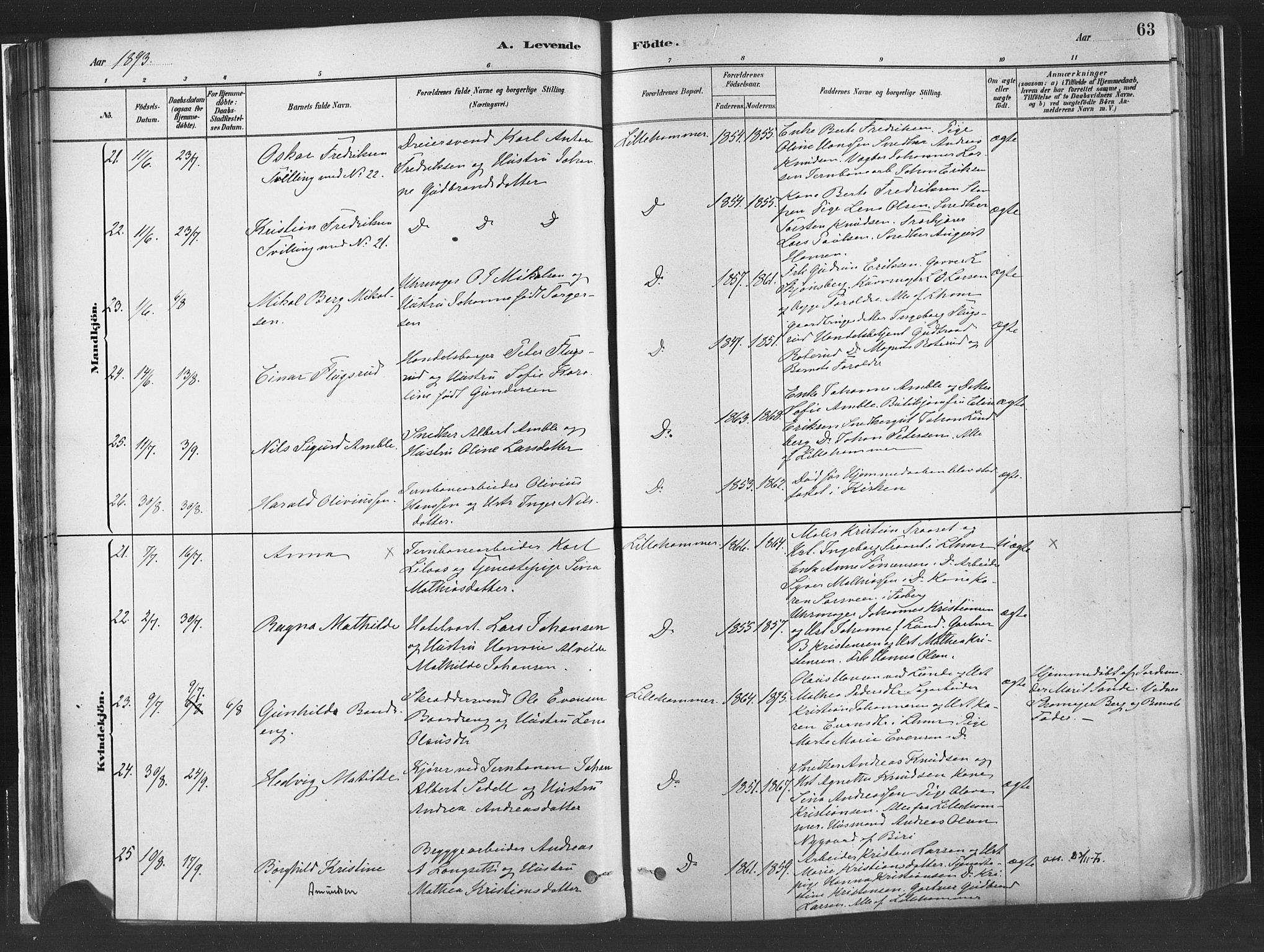 Fåberg prestekontor, AV/SAH-PREST-086/H/Ha/Haa/L0010: Parish register (official) no. 10, 1879-1900, p. 63