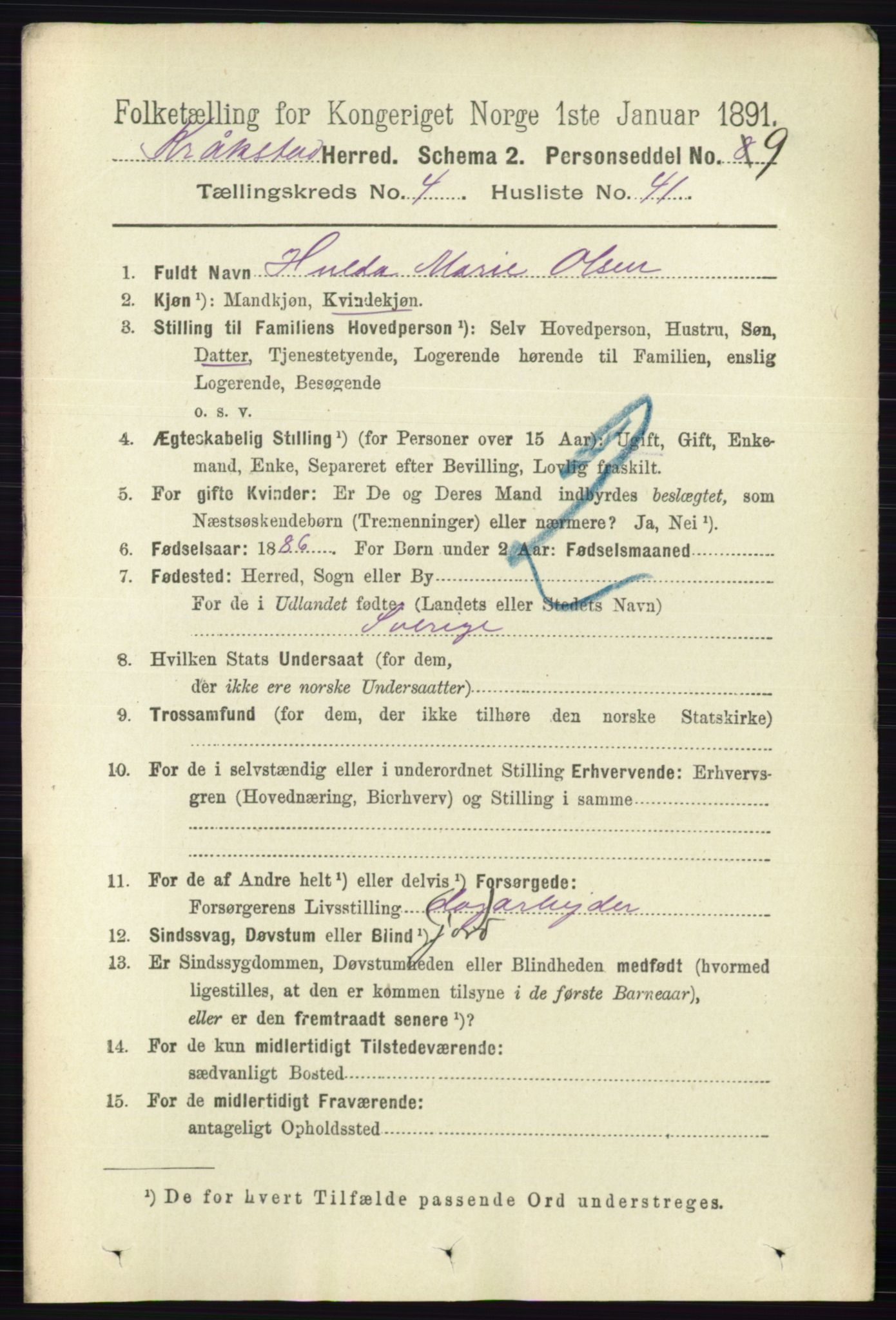 RA, 1891 census for 0212 Kråkstad, 1891, p. 2055