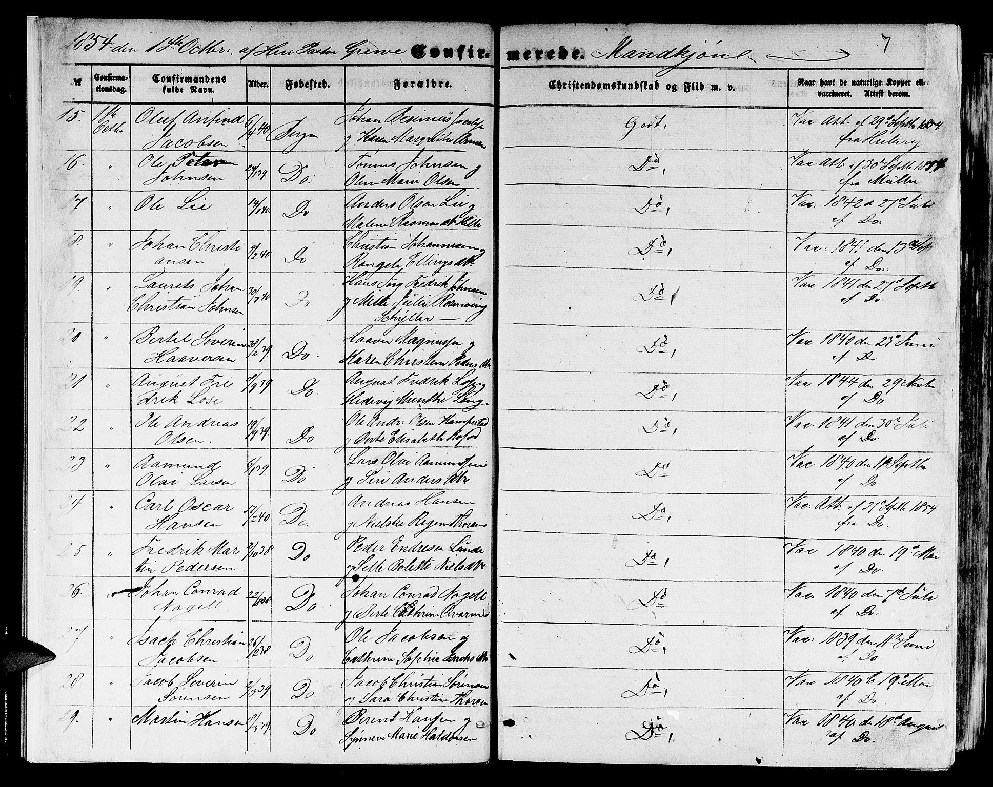 Domkirken sokneprestembete, SAB/A-74801/H/Hab/L0023: Parish register (copy) no. C 3, 1854-1880, p. 7