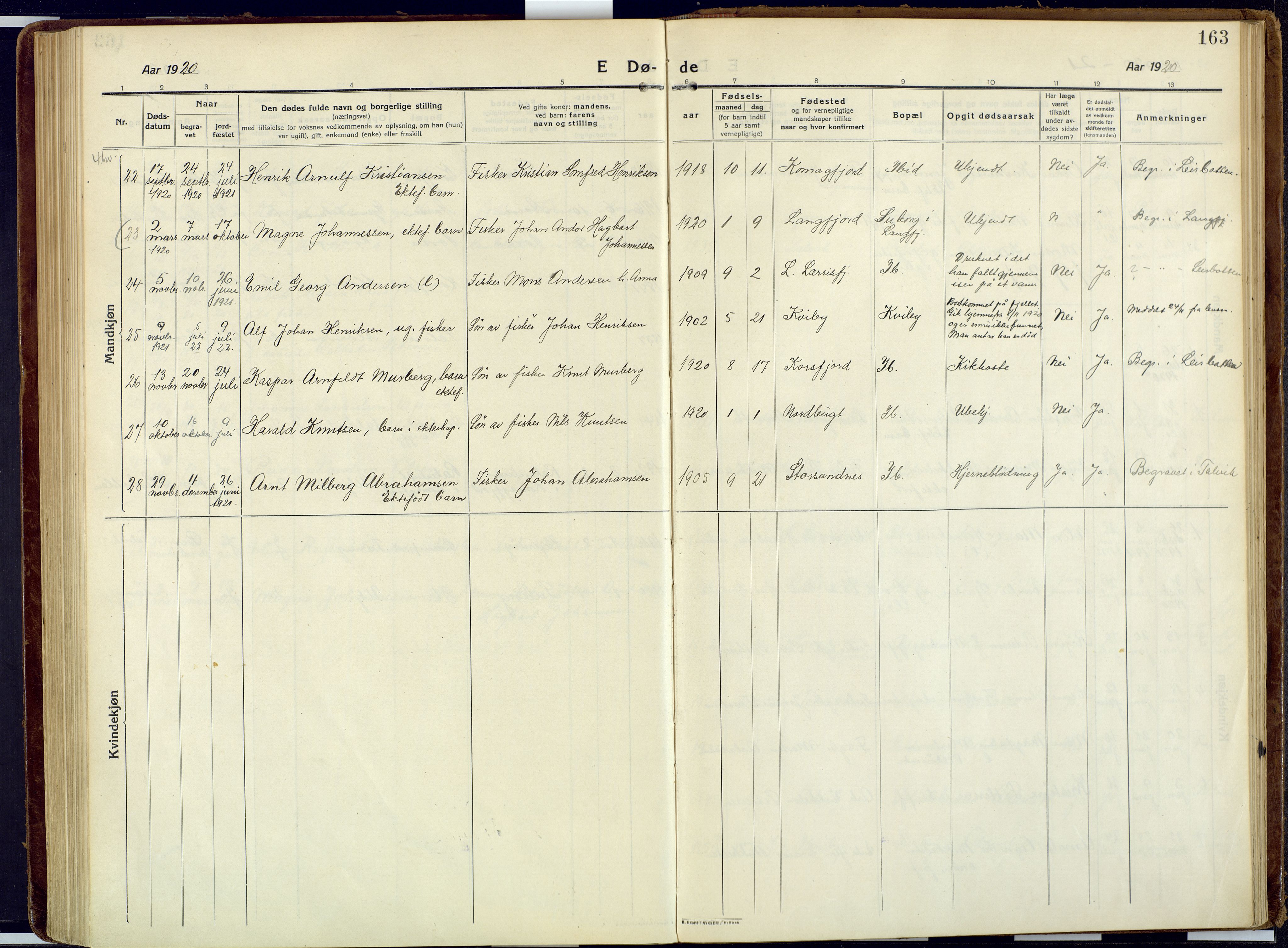 Talvik sokneprestkontor, SATØ/S-1337/H/Ha/L0018kirke: Parish register (official) no. 18, 1915-1924, p. 163