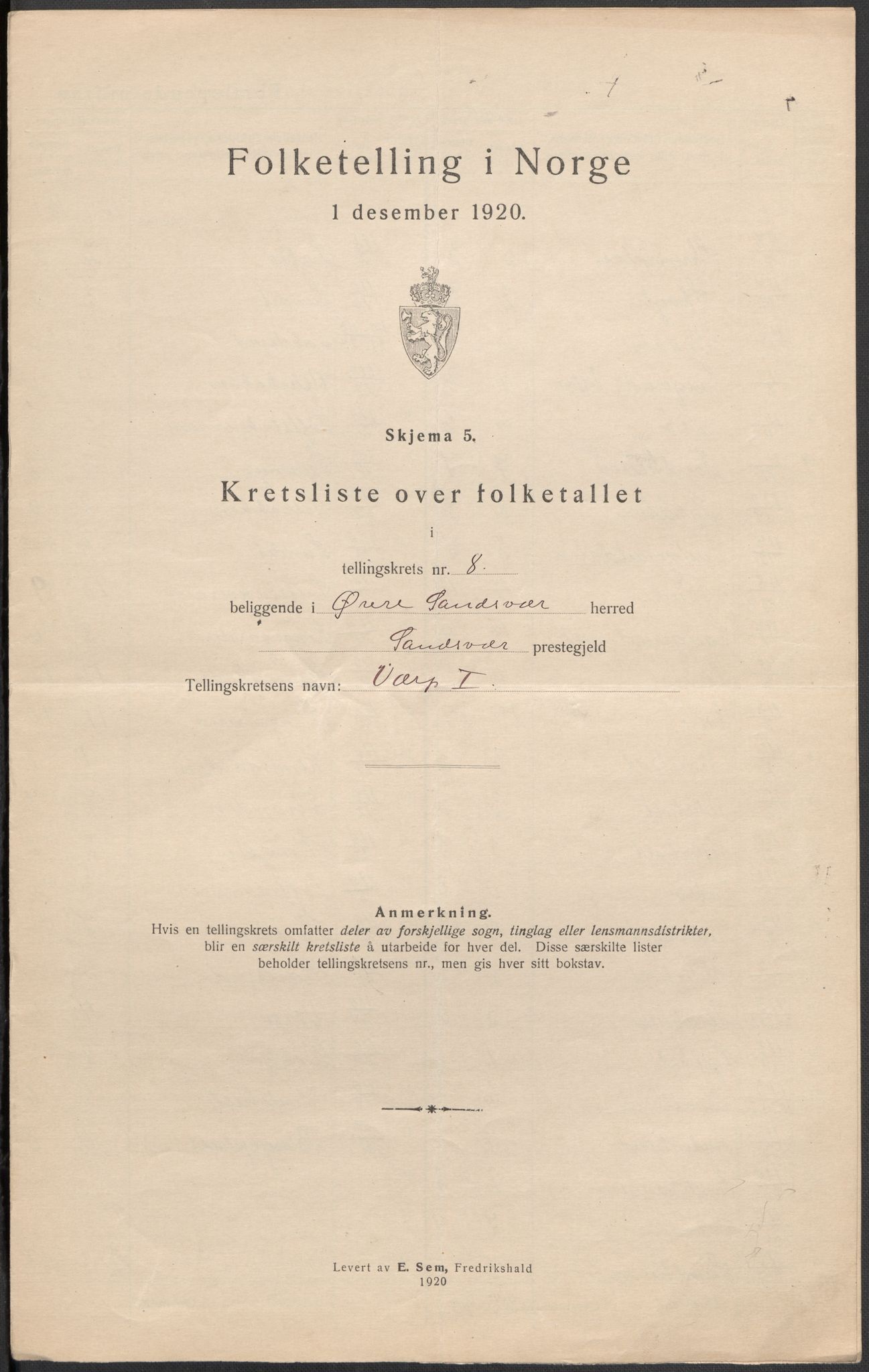 SAKO, 1920 census for Øvre Sandsvær, 1920, p. 24