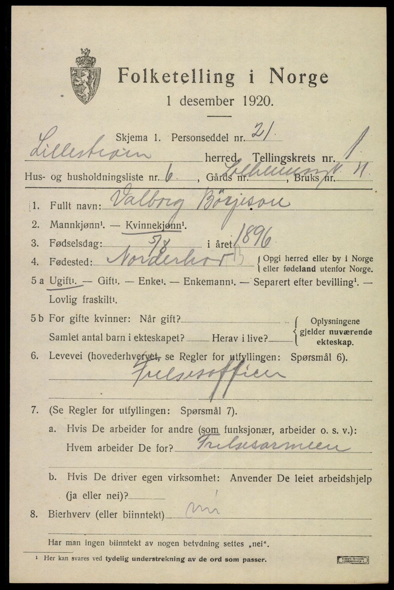 SAO, 1920 census for Lillestrøm, 1920, p. 1568