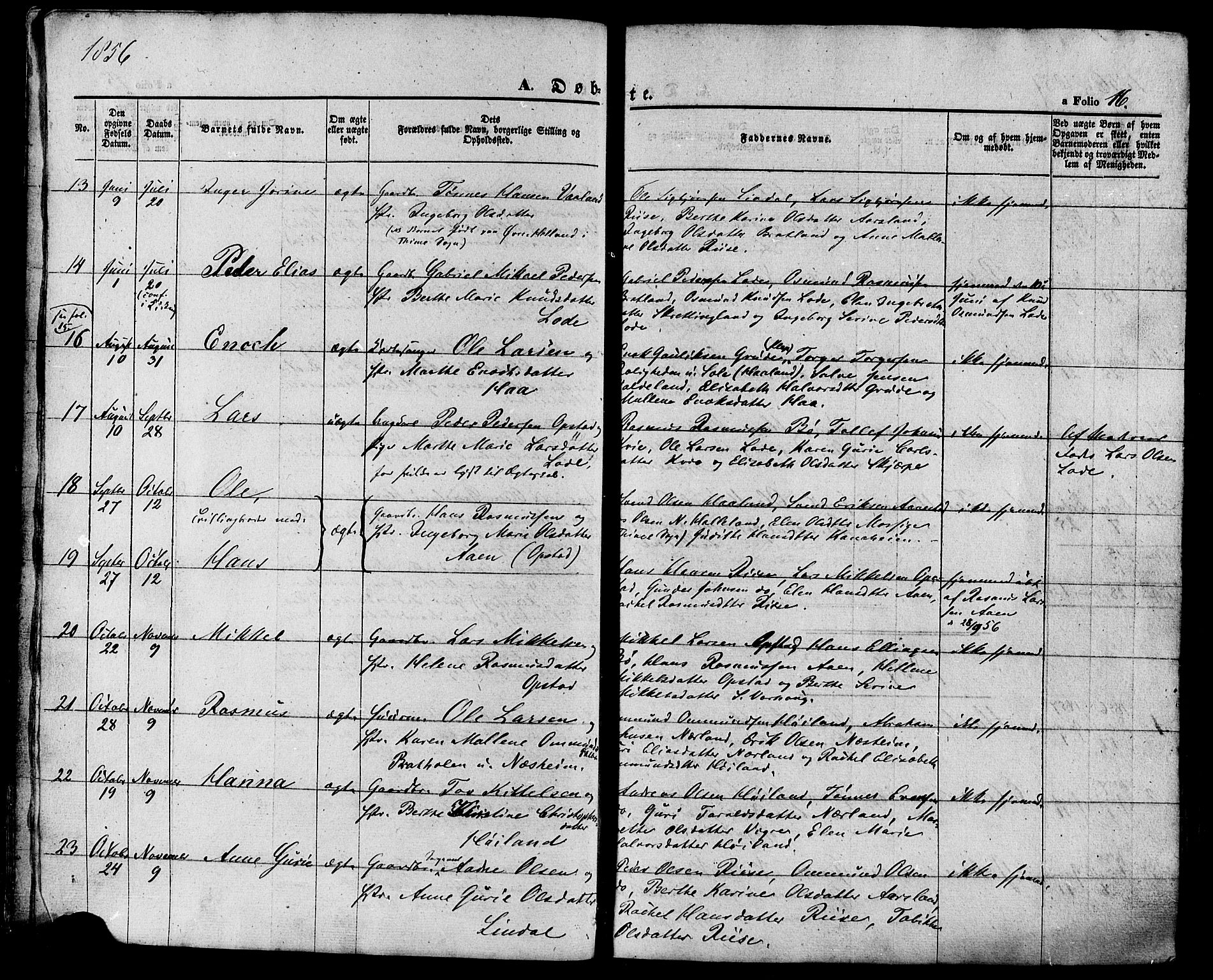 Hå sokneprestkontor, SAST/A-101801/001/30BA/L0008: Parish register (official) no. A 7, 1853-1878, p. 16