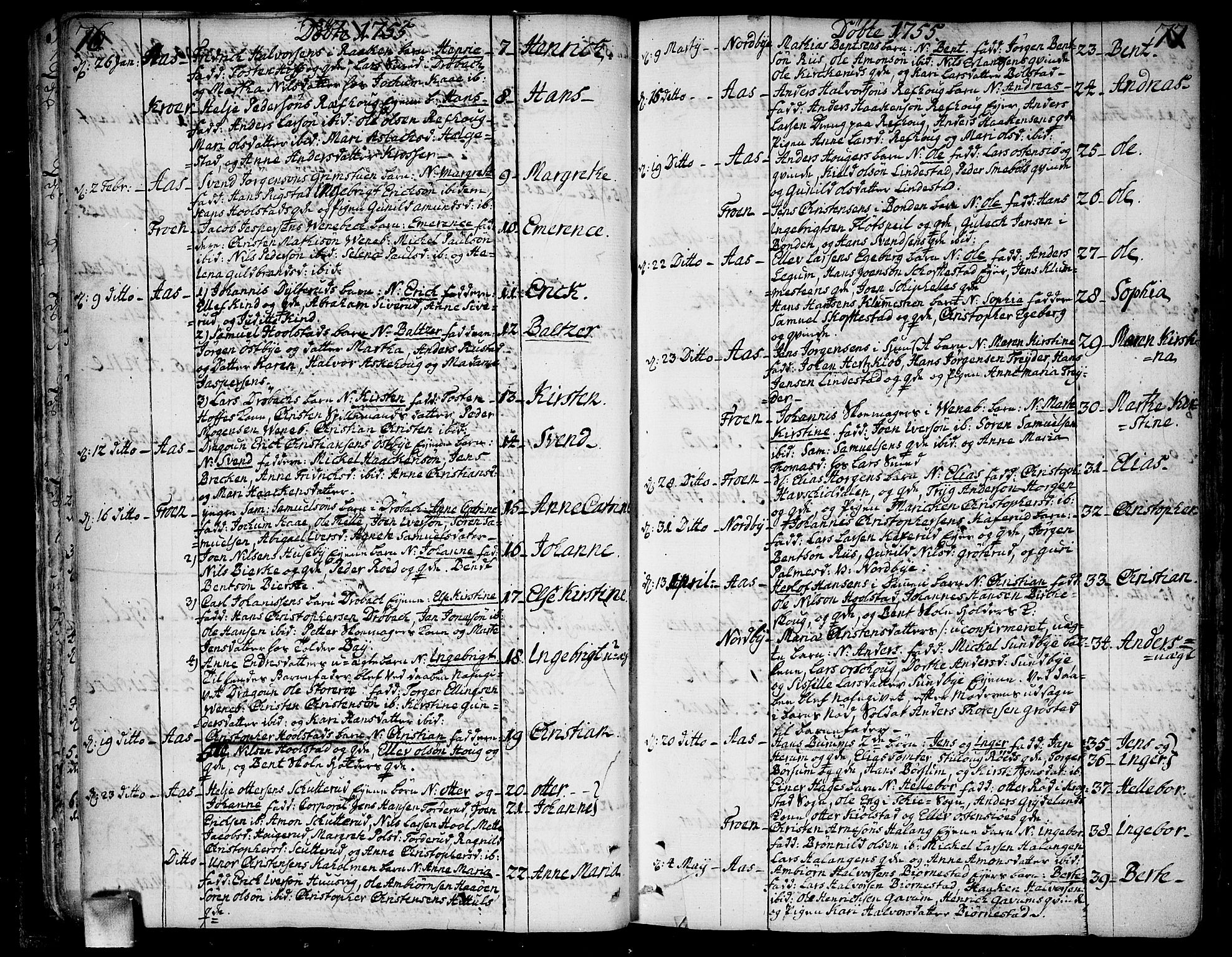 Ås prestekontor Kirkebøker, SAO/A-10894/F/Fa/L0001: Parish register (official) no. I 1, 1742-1778, p. 76-77