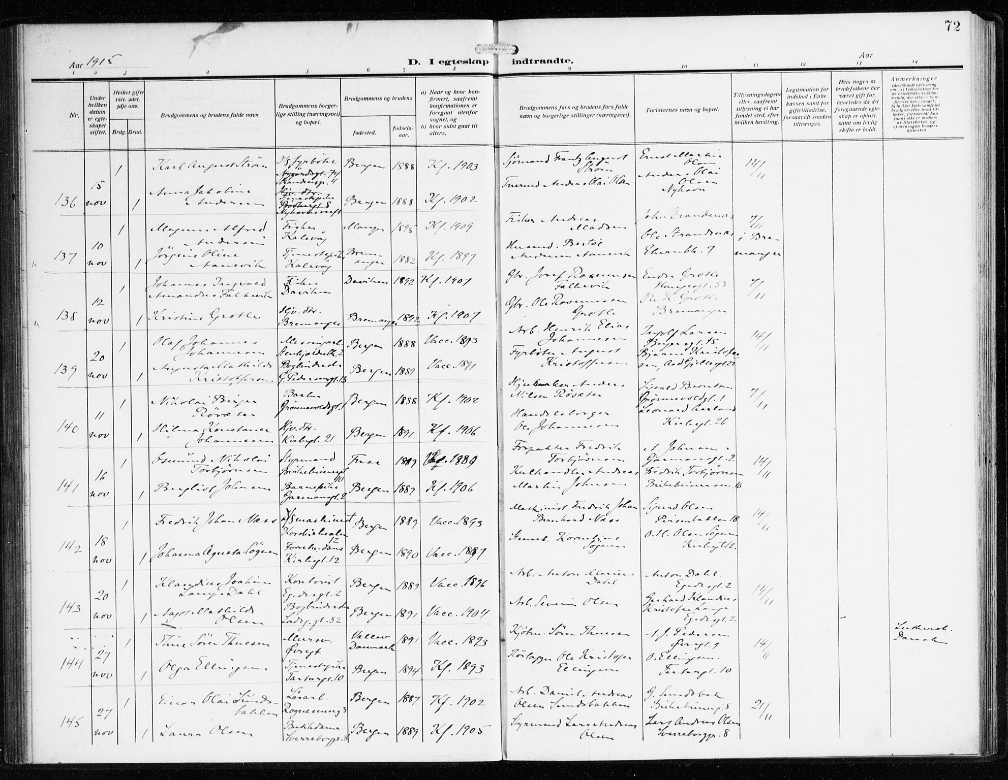 Sandviken Sokneprestembete, AV/SAB-A-77601/H/Ha/L0015: Parish register (official) no. D 2, 1911-1923, p. 72