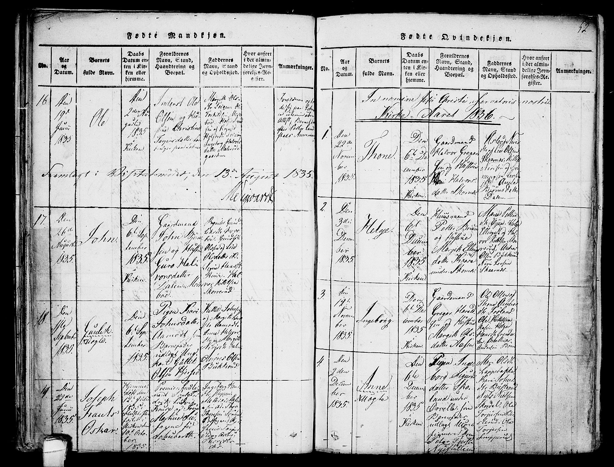 Hjartdal kirkebøker, SAKO/A-270/F/Fb/L0001: Parish register (official) no. II 1, 1815-1843, p. 52