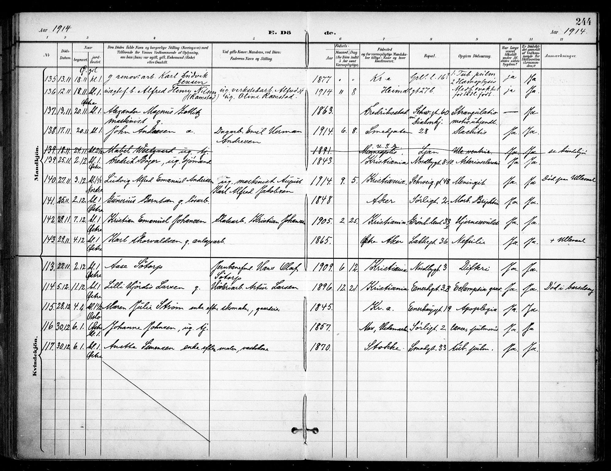 Grønland prestekontor Kirkebøker, SAO/A-10848/F/Fa/L0016: Parish register (official) no. 16, 1898-1918, p. 244