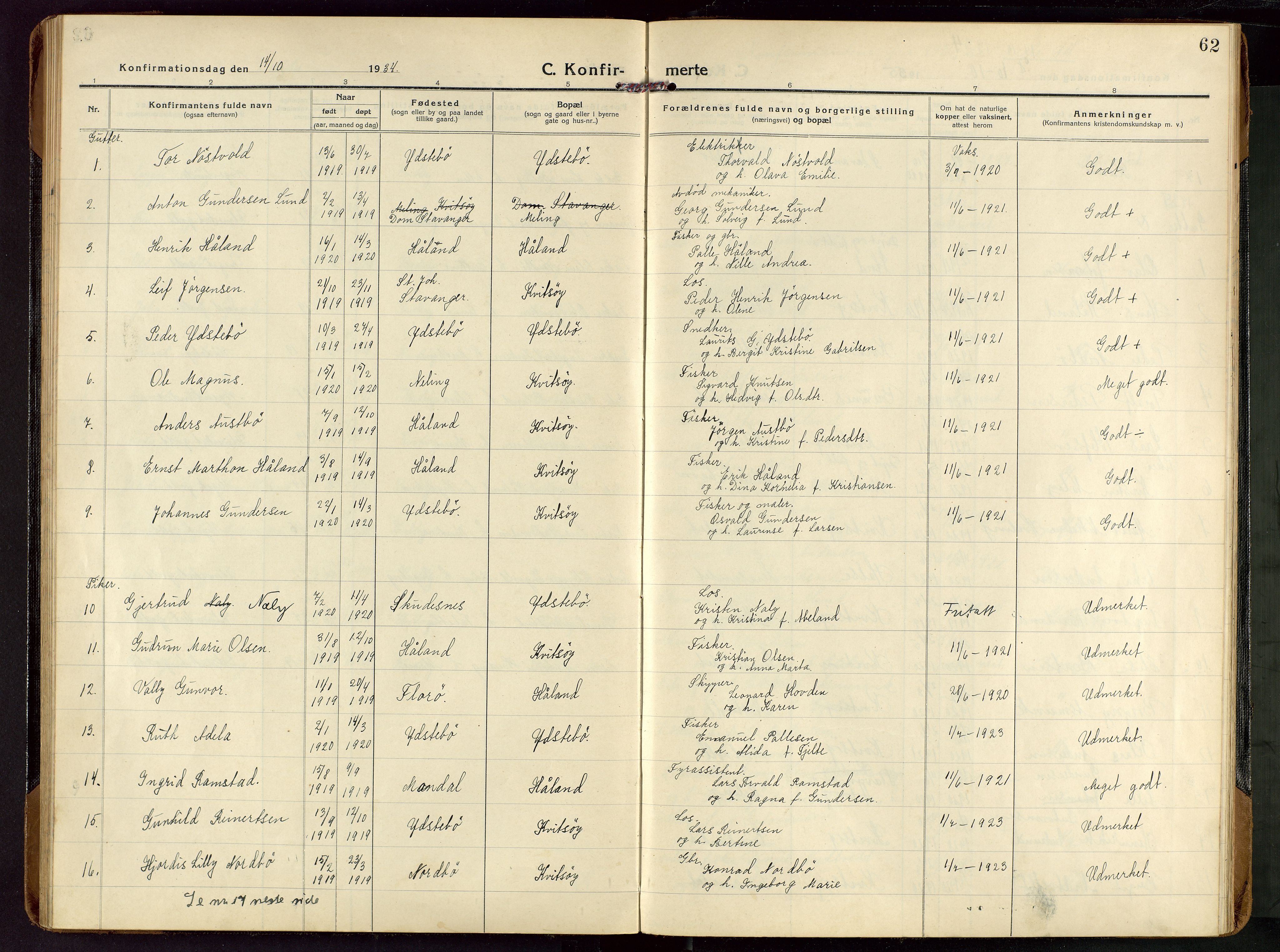 Rennesøy sokneprestkontor, SAST/A -101827/H/Ha/Haa/L0018: Parish register (official) no. A 18, 1917-1937, p. 62