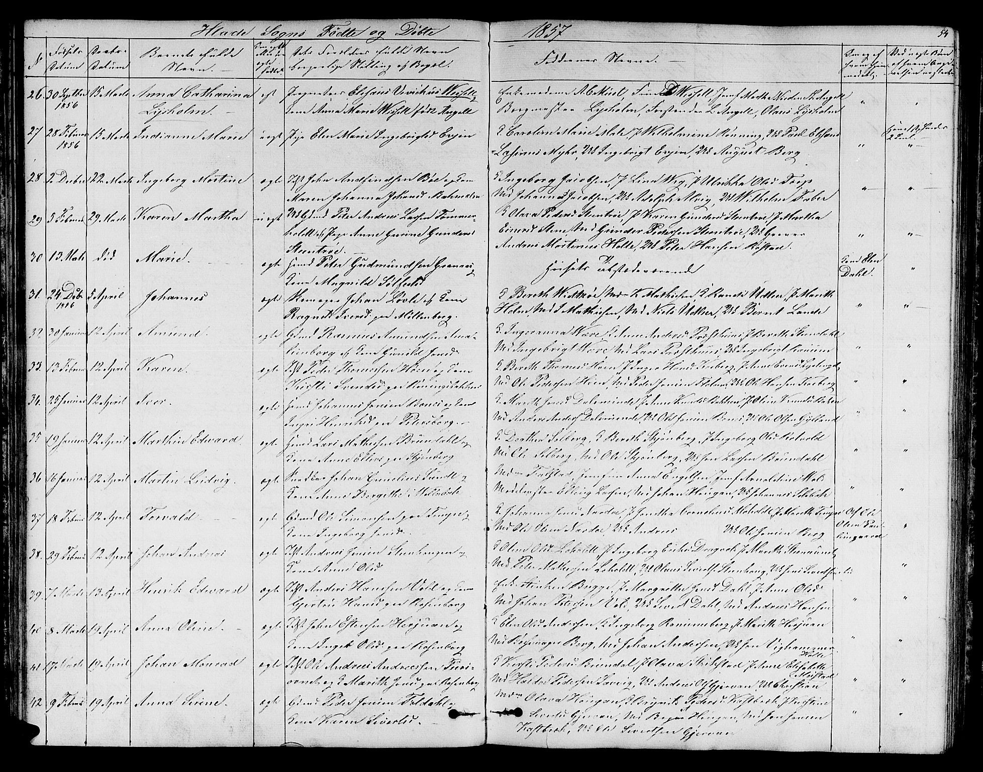 Ministerialprotokoller, klokkerbøker og fødselsregistre - Sør-Trøndelag, AV/SAT-A-1456/606/L0310: Parish register (copy) no. 606C06, 1850-1859, p. 54