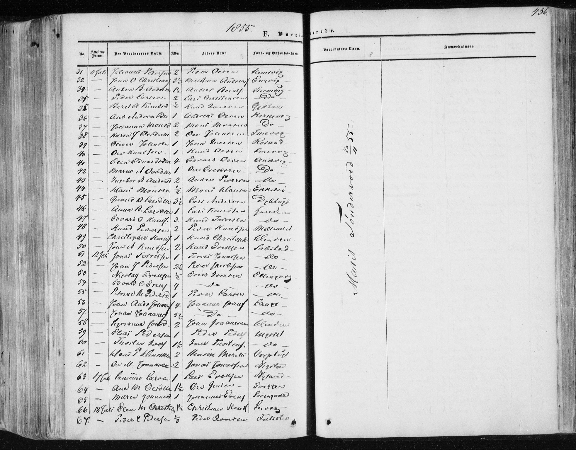 Ministerialprotokoller, klokkerbøker og fødselsregistre - Møre og Romsdal, AV/SAT-A-1454/568/L0804: Parish register (official) no. 568A11, 1854-1868, p. 456