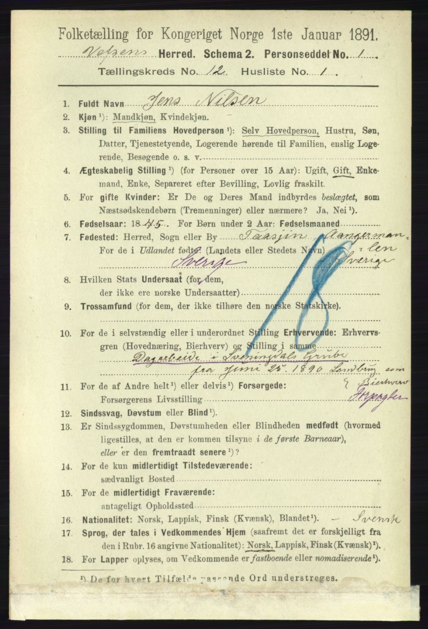 RA, 1891 census for 1824 Vefsn, 1891, p. 6074