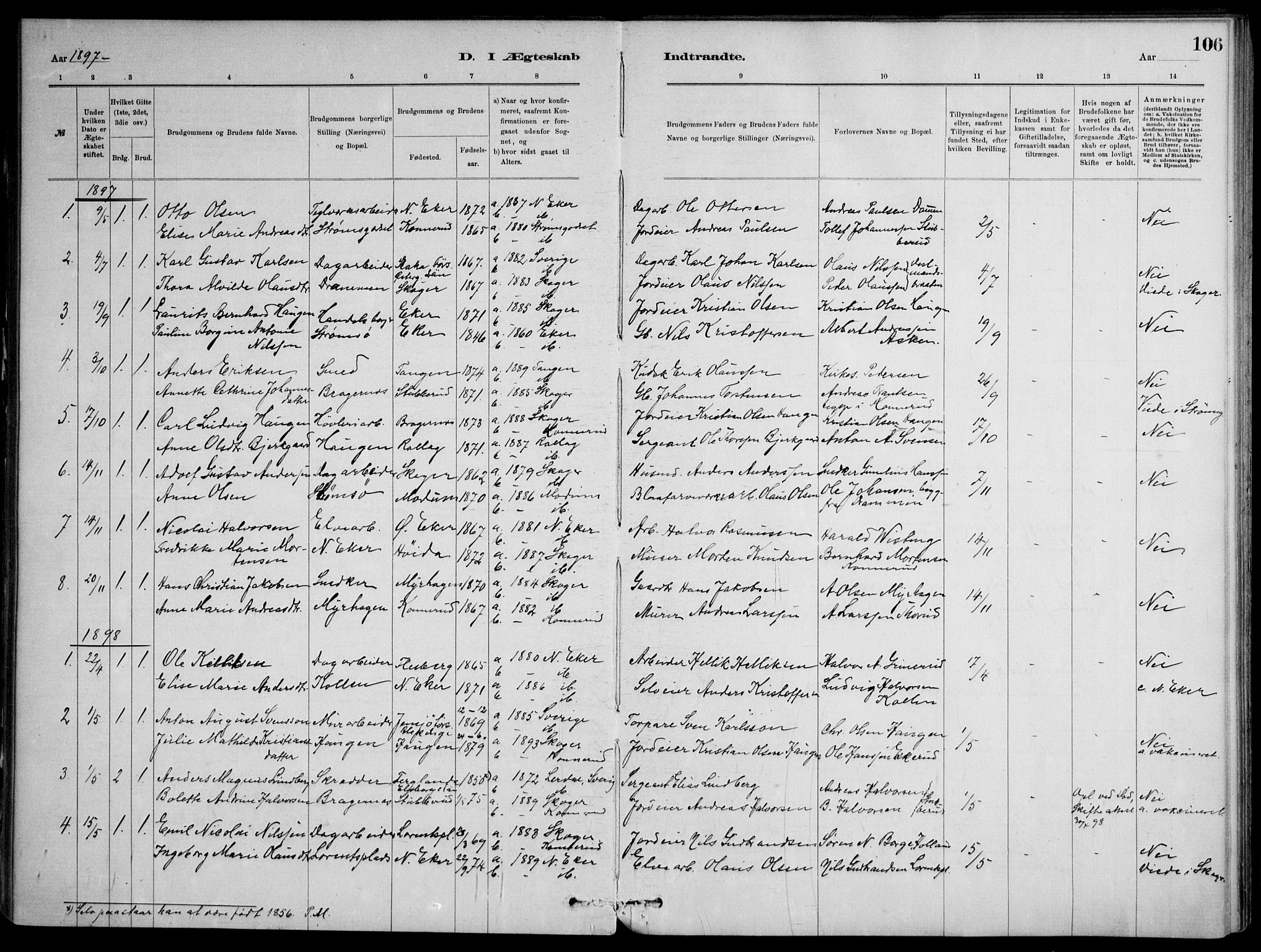 Skoger kirkebøker, AV/SAKO-A-59/F/Fb/L0001: Parish register (official) no. II 1, 1885-1913, p. 106