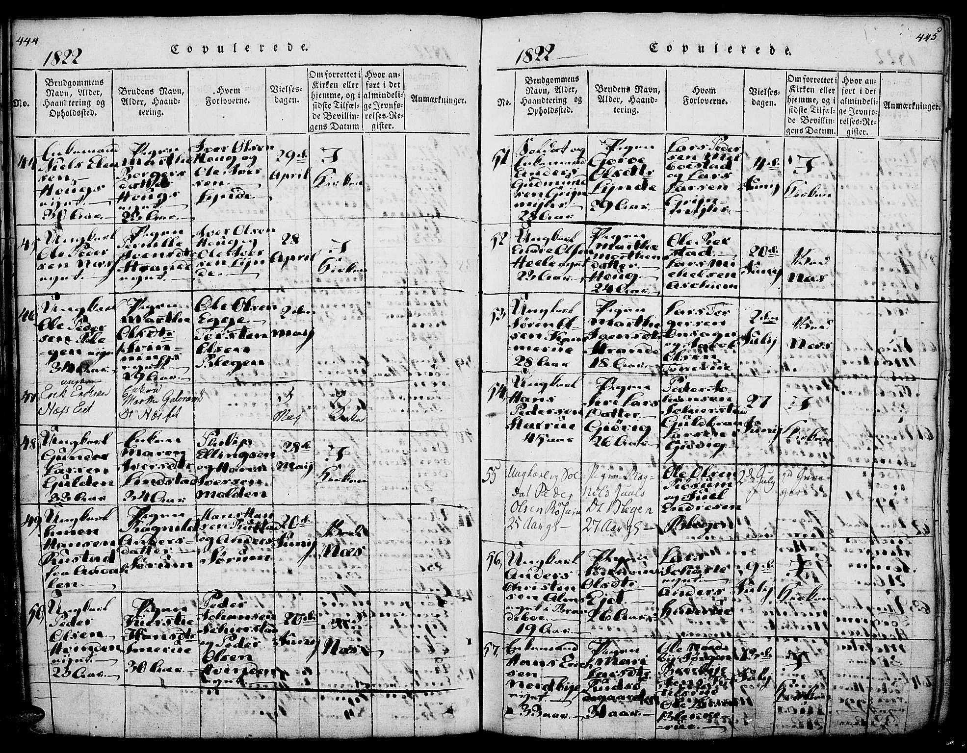 Gran prestekontor, AV/SAH-PREST-112/H/Ha/Haa/L0009: Parish register (official) no. 9, 1815-1824, p. 444-445