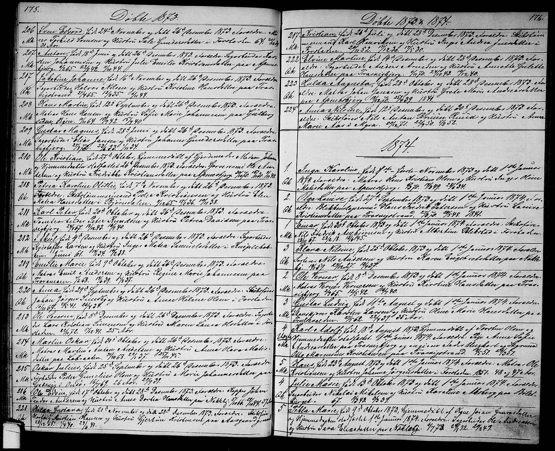 Glemmen prestekontor Kirkebøker, AV/SAO-A-10908/G/Ga/L0004: Parish register (copy) no. 4, 1867-1875, p. 175-176